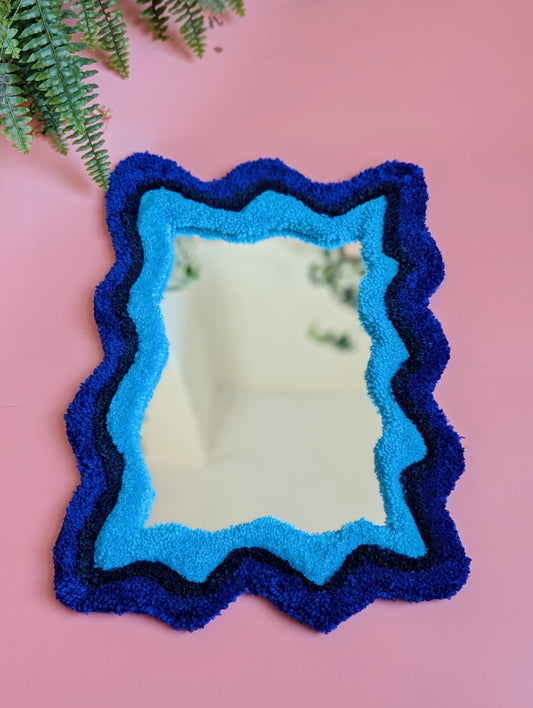 Blue coloured wavy pattern tufted yarn mirror