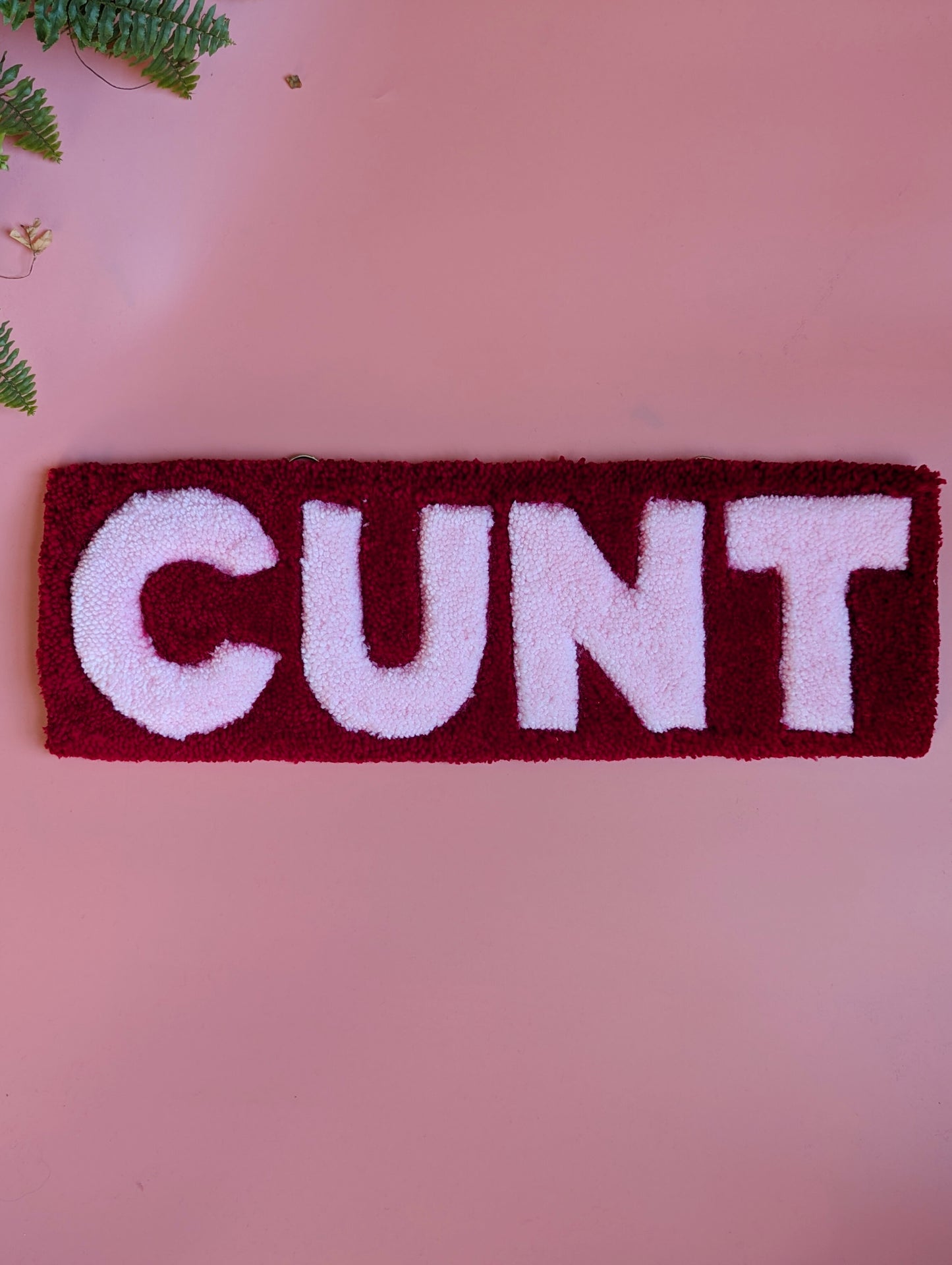 Red and pink c*nt tufted yarn wallhanging rug