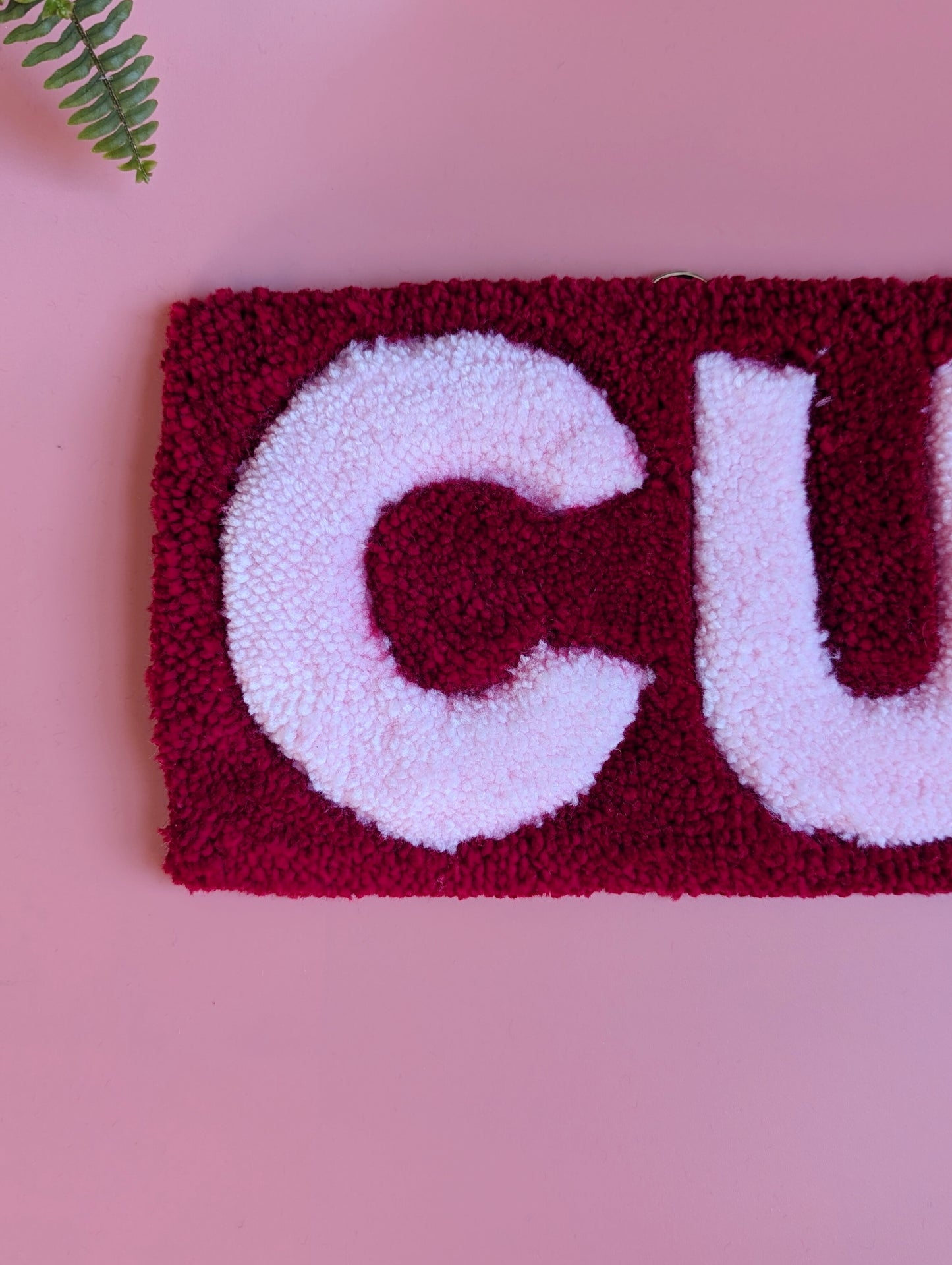 Red and pink c*nt tufted yarn wallhanging rug