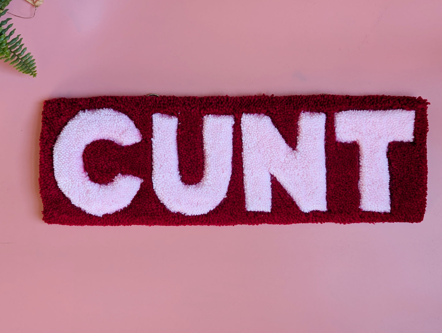 Red and pink c*nt tufted yarn wallhanging rug