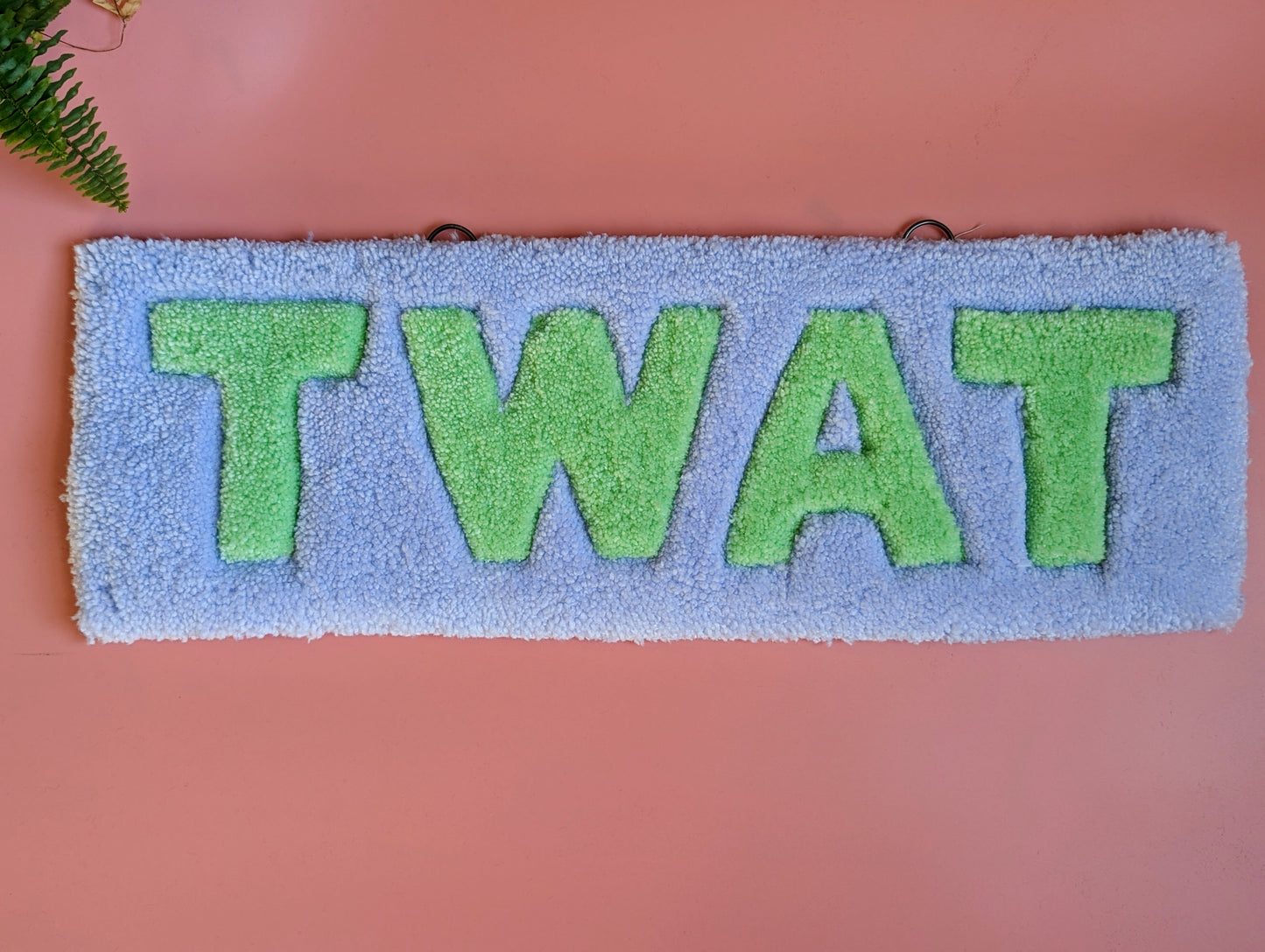 Purple and green tw*t tufted yarn wallhanging rug