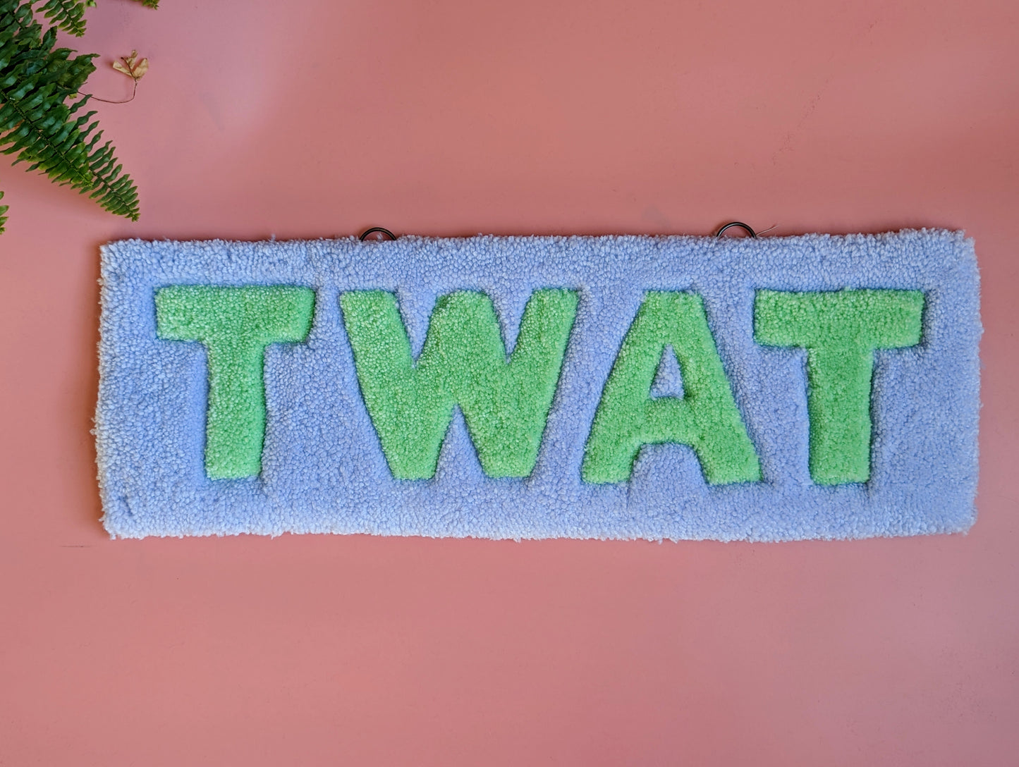 Purple and green tw*t tufted yarn wallhanging rug