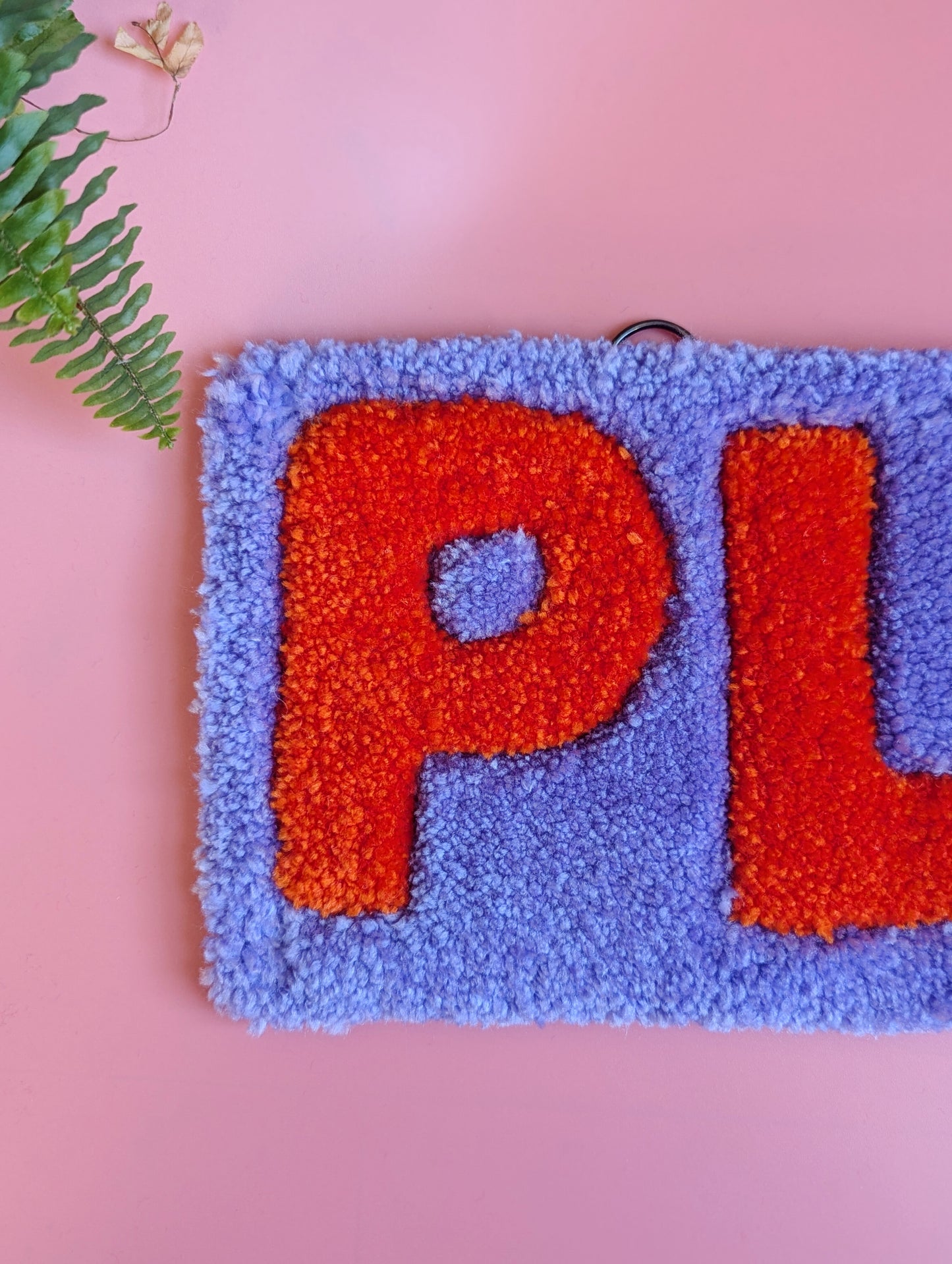 Purple and orange pleb tufted yarn wallhanging rug