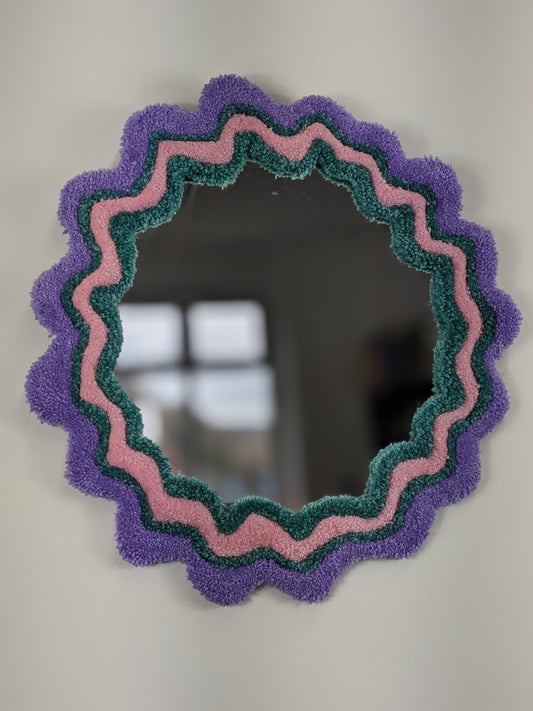 circle pink purple coloured wavy pattern tufted yarn mirror