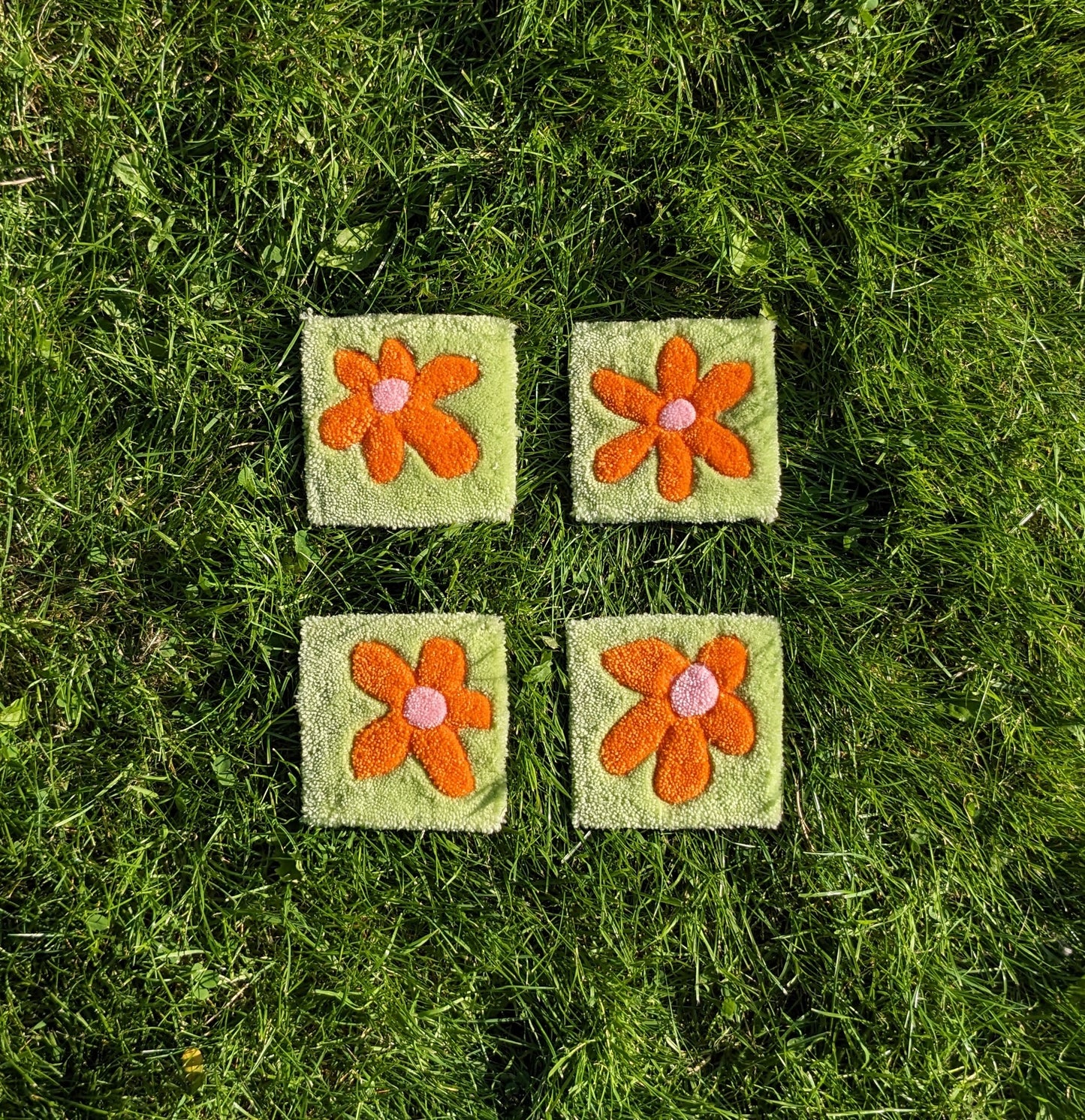 rugs for mugs pastel coloured abstract flower shape orange green coaster