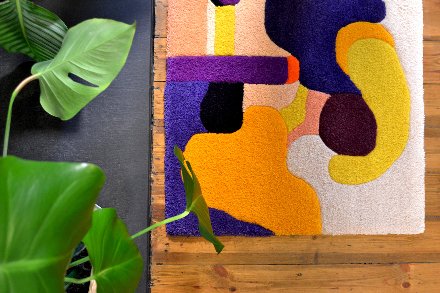 small cream purple abstract handcrafted tufted wool rug