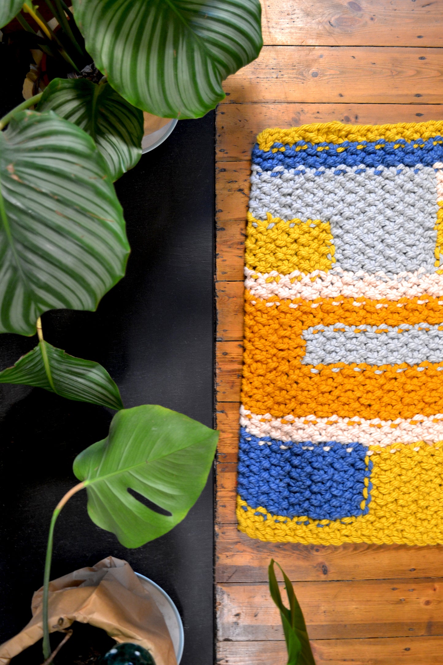 october collection mustard grey hand knitted thick wool small rug