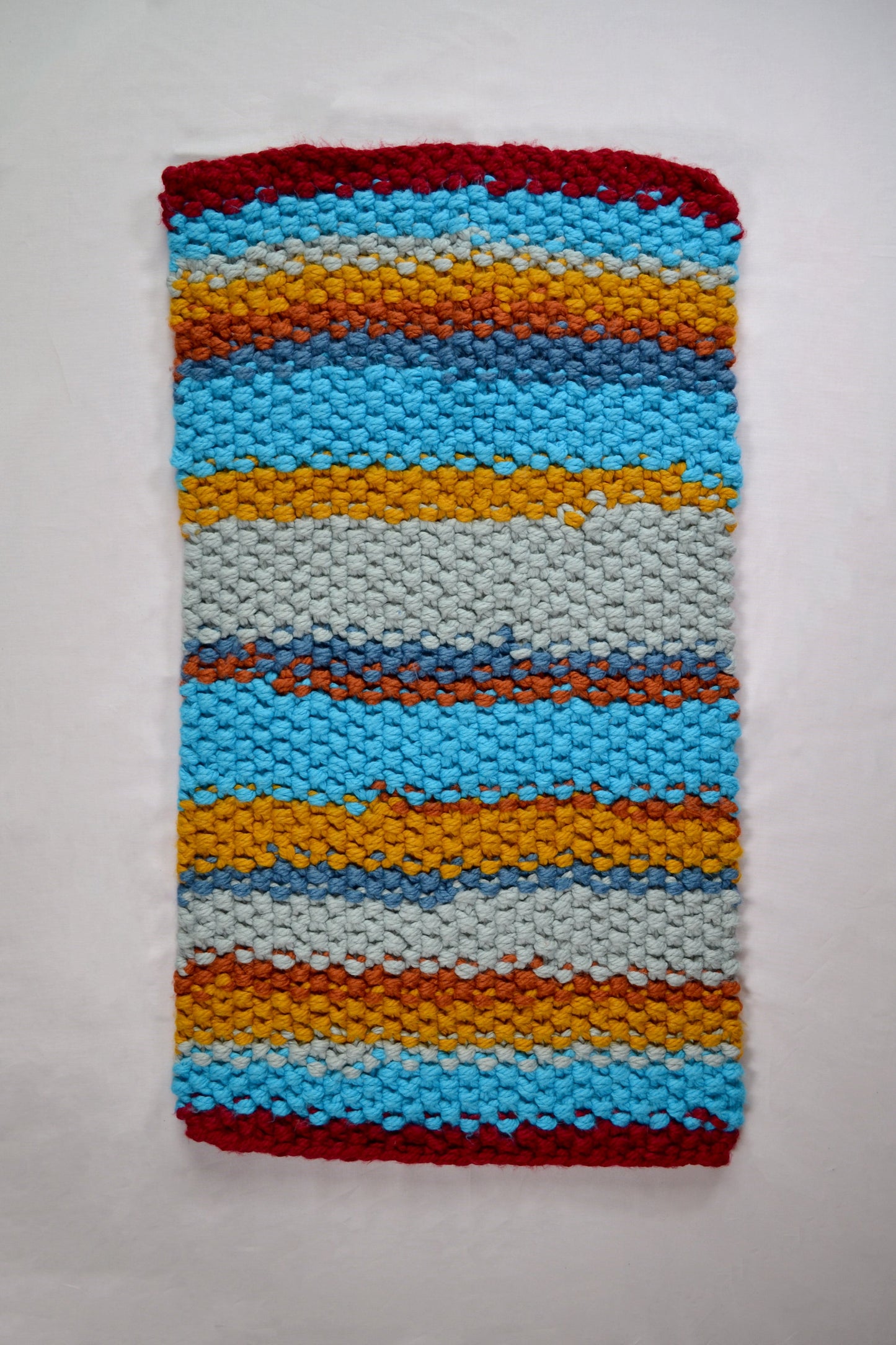 october collection medium striped red grey blue extra thick hand knitted rug