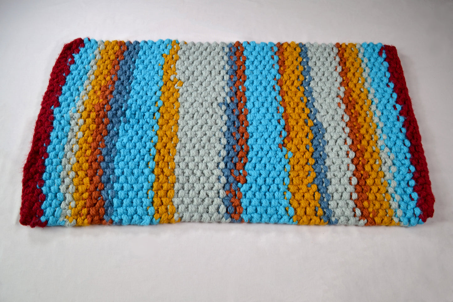 october collection medium striped red grey blue extra thick hand knitted rug