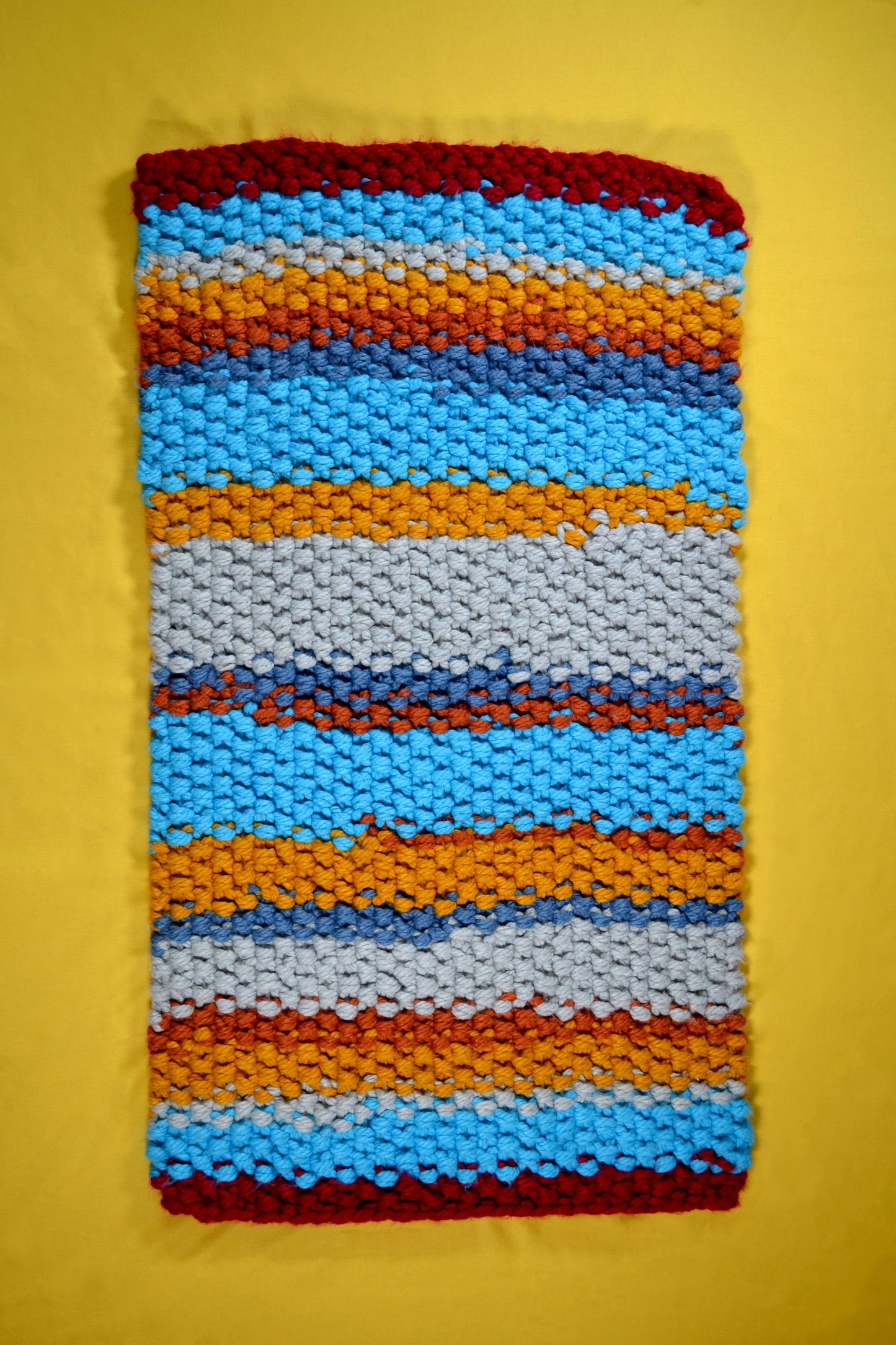 october collection medium striped red grey blue extra thick hand knitted rug