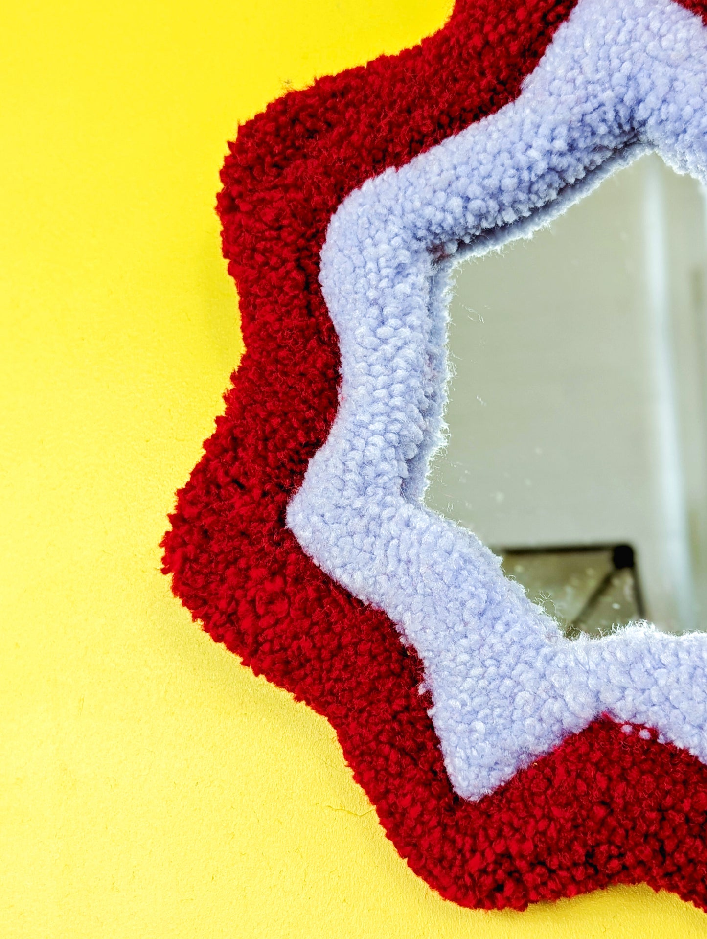 Handmade Wavy Red Purple Tufted Wall Mirror – Unique Wavy Organic Shape Accent Mirror for Bedrooms, Living Rooms & Creative Spaces