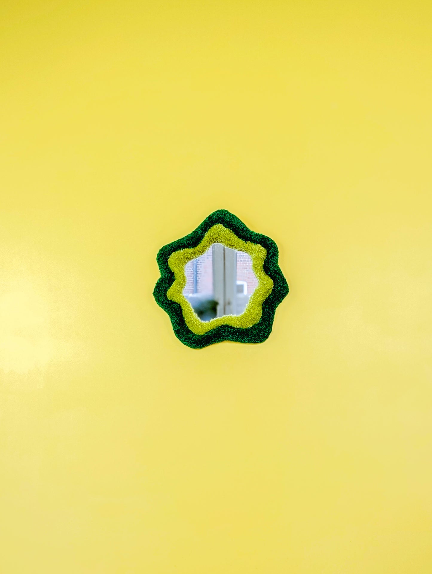 Handmade Wavy Green Tufted Wall Mirror – Unique Wavy Organic Shape Accent Mirror for Bedrooms, Living Rooms & Creative Spaces