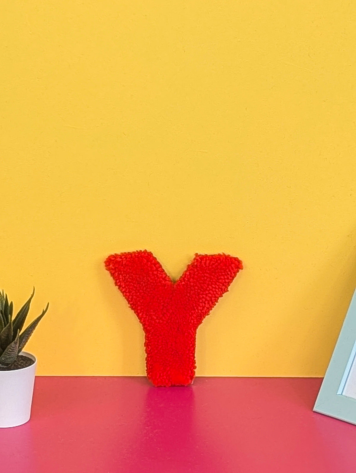 Tufted Fluffy Alphabet Wall Letter Y - Colourful Kids Room Decor, Cute Nursery Accent, Personalised Wall Display