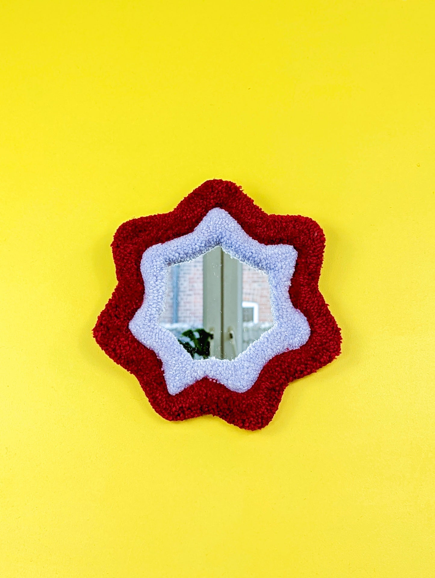 Handmade Wavy Red Purple Tufted Wall Mirror – Unique Wavy Organic Shape Accent Mirror for Bedrooms, Living Rooms & Creative Spaces