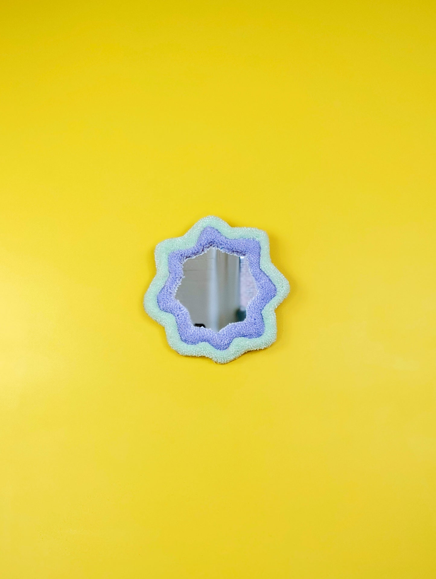 Handmade Wavy Green And Purple Tufted Wall Mirror – Unique Wavy Organic Shape Accent Mirror for Bedrooms, Living Rooms & Creative Spaces