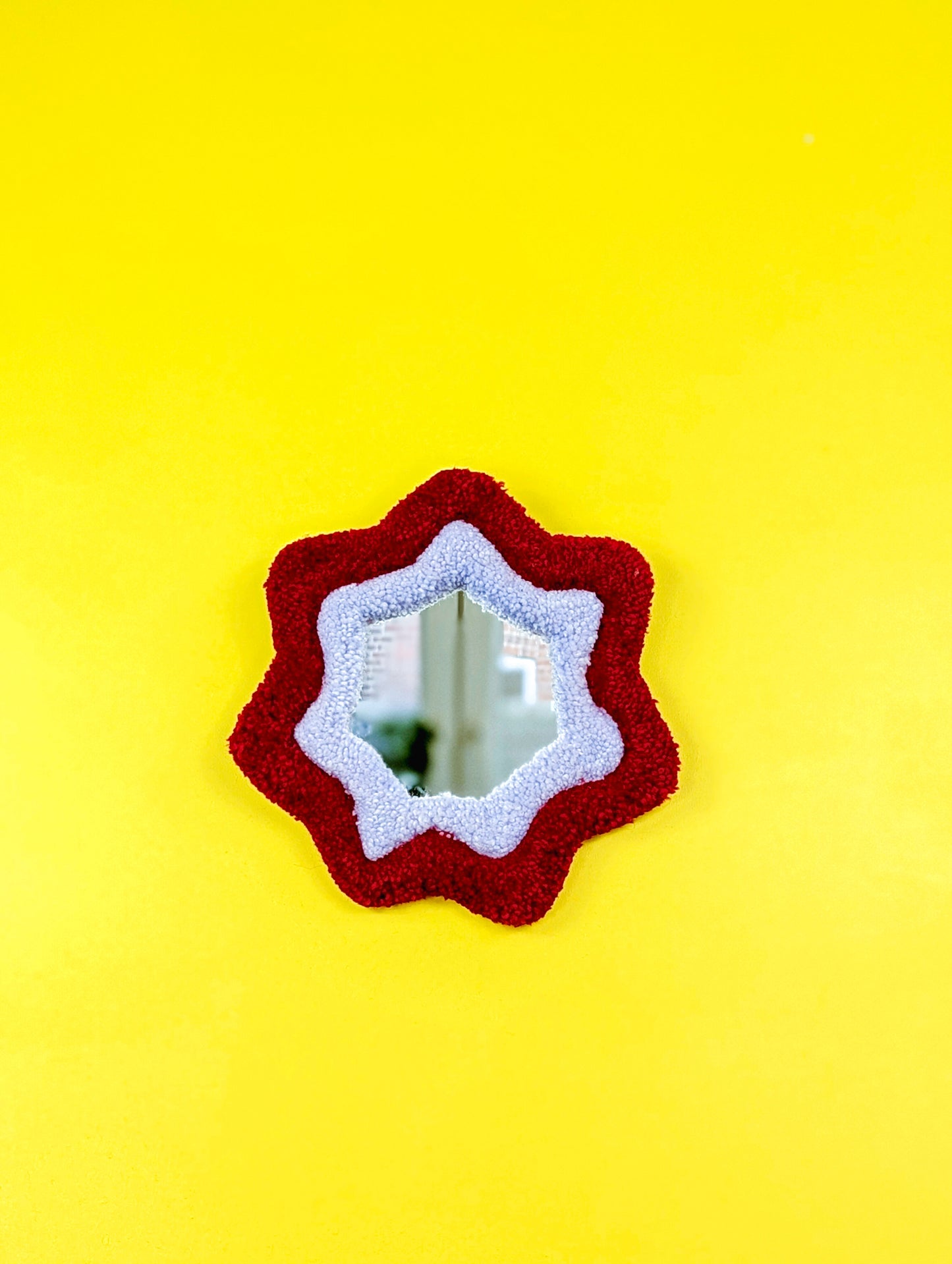 Handmade Wavy Red Purple Tufted Wall Mirror – Unique Wavy Organic Shape Accent Mirror for Bedrooms, Living Rooms & Creative Spaces