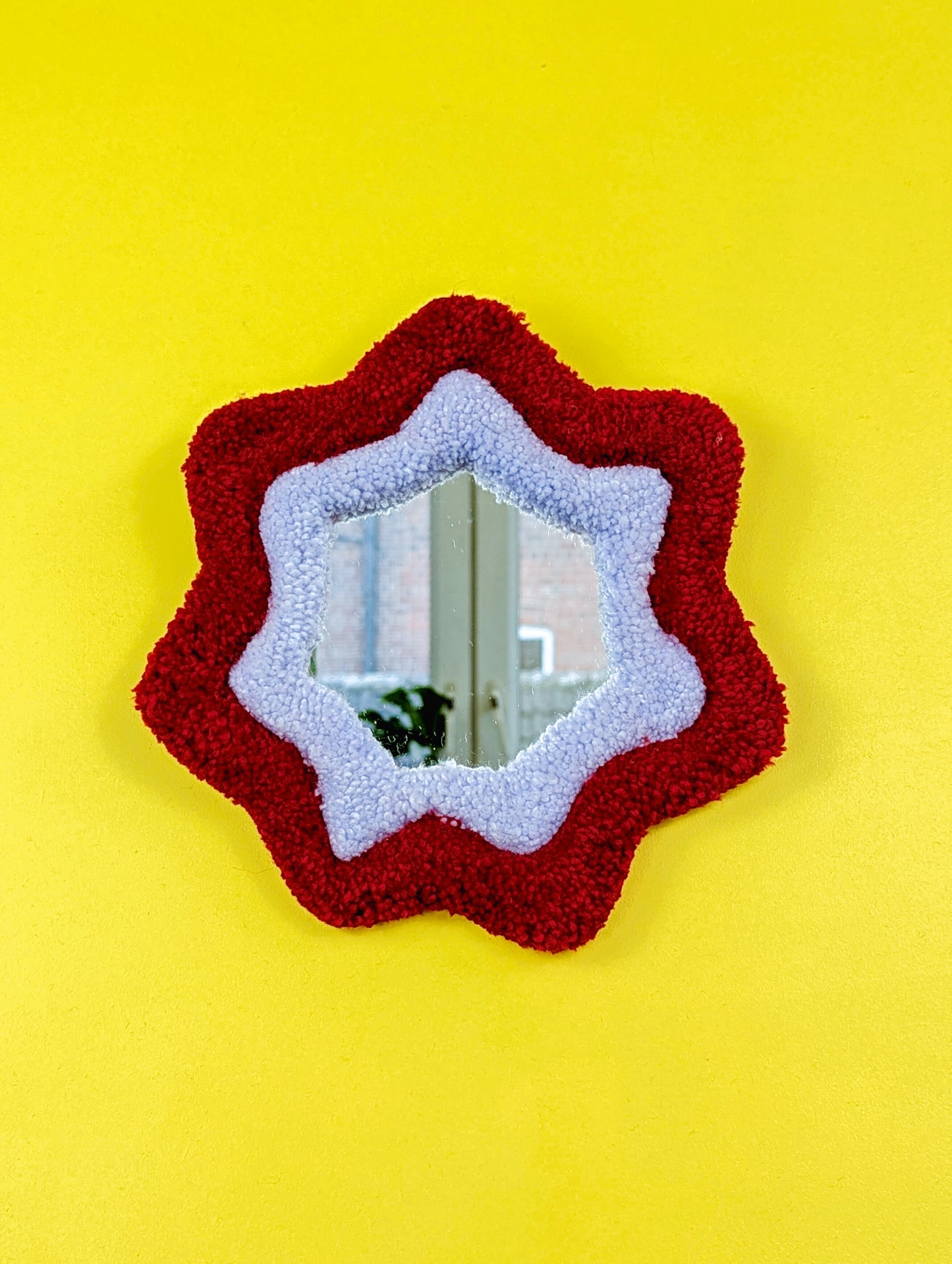 Handmade Wavy Red Purple Tufted Wall Mirror – Unique Wavy Organic Shape Accent Mirror for Bedrooms, Living Rooms & Creative Spaces