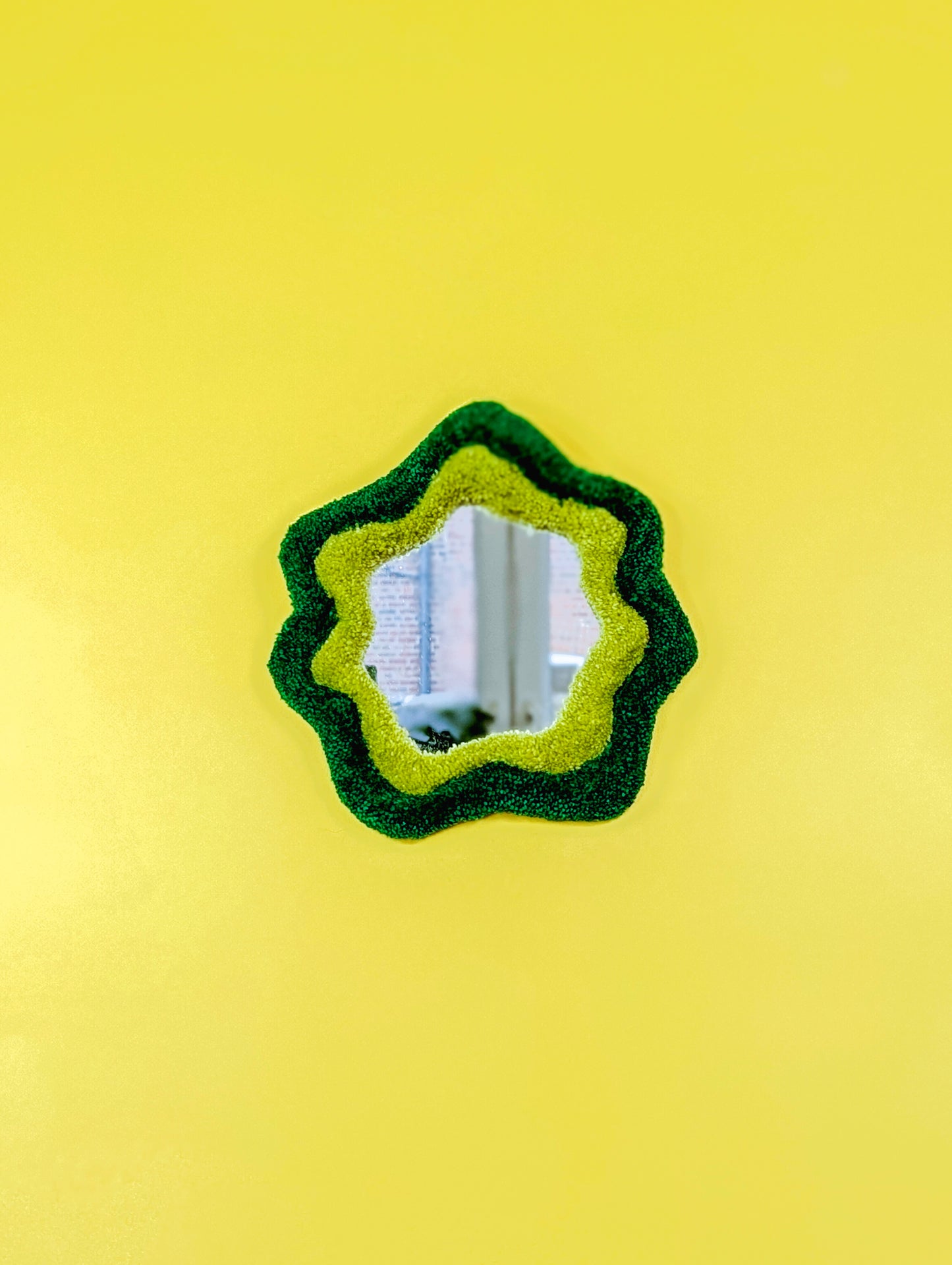 Handmade Wavy Green Tufted Wall Mirror – Unique Wavy Organic Shape Accent Mirror for Bedrooms, Living Rooms & Creative Spaces