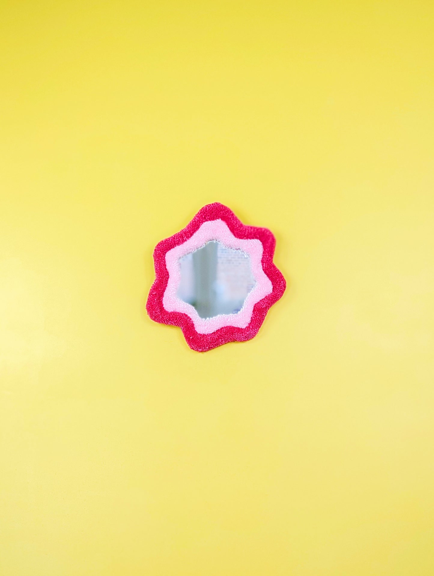 Handmade Wavy Pink Tufted Wall Mirror – Unique Wavy Organic Shape Accent Mirror for Bedrooms, Living Rooms & Creative Spaces