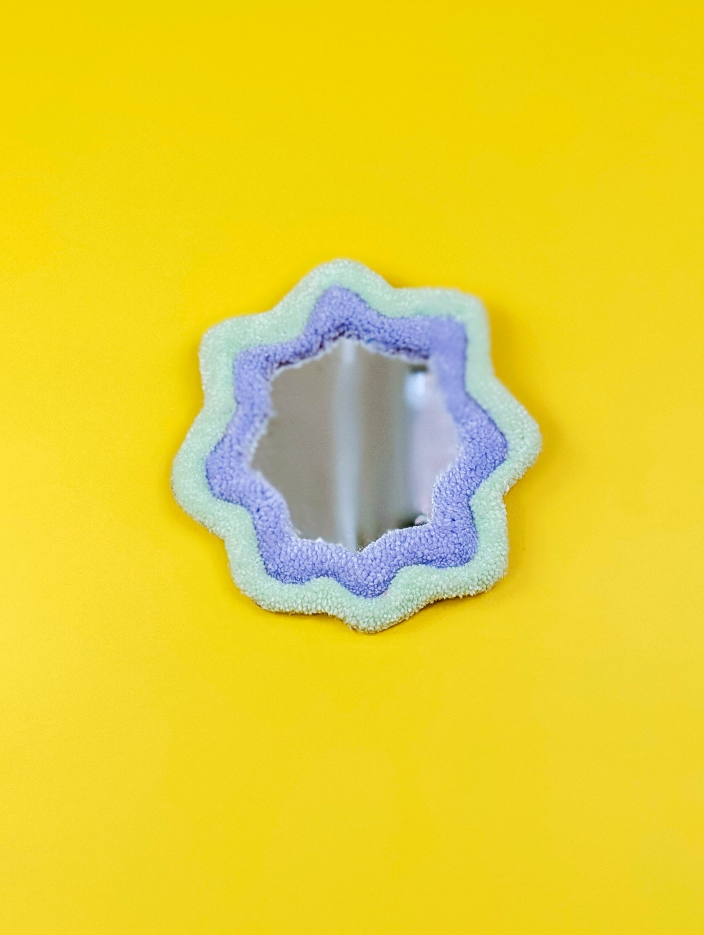 Handmade Wavy Green And Purple Tufted Wall Mirror – Unique Wavy Organic Shape Accent Mirror for Bedrooms, Living Rooms & Creative Spaces