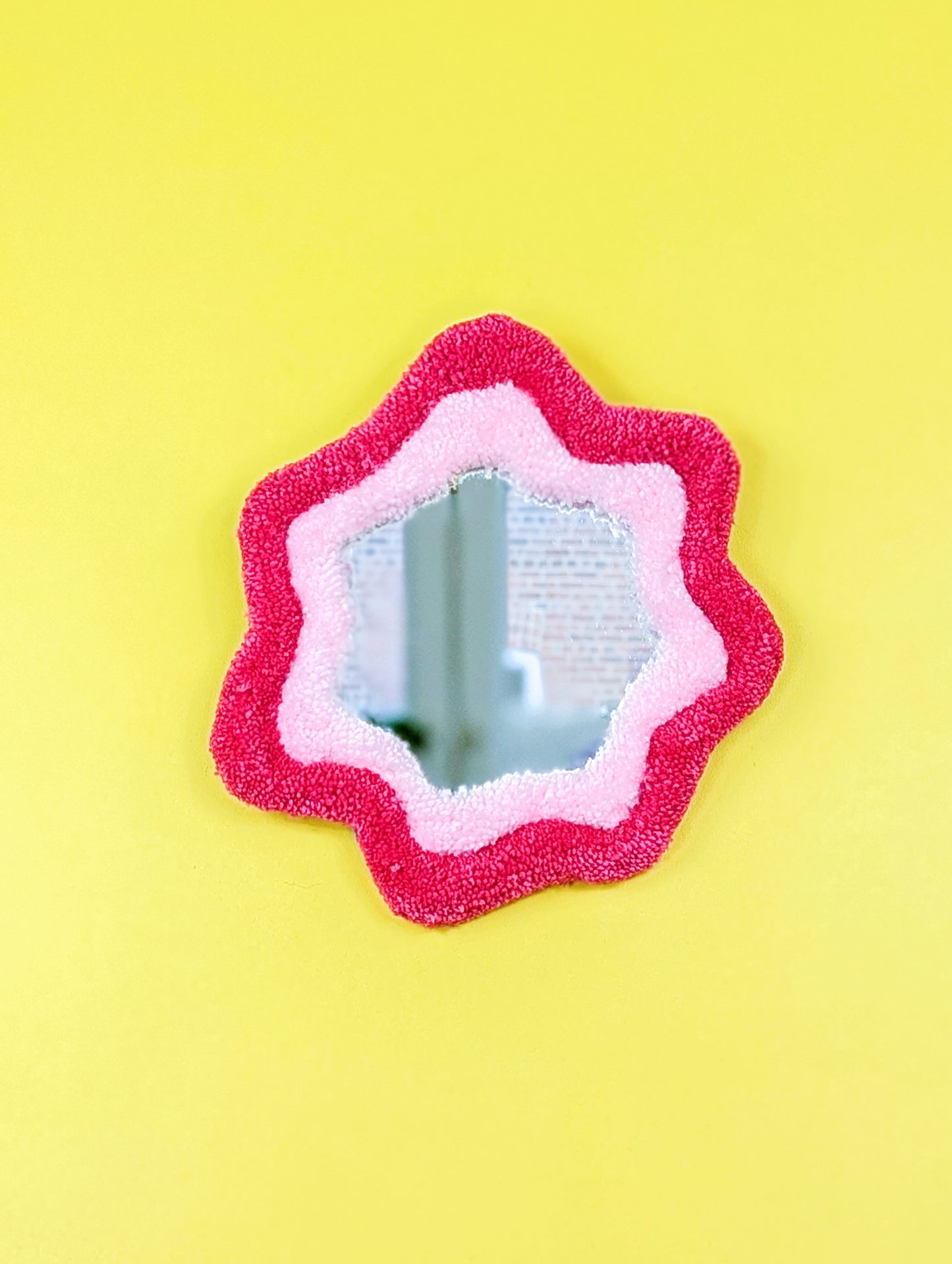Handmade Wavy Pink Tufted Wall Mirror – Unique Wavy Organic Shape Accent Mirror for Bedrooms, Living Rooms & Creative Spaces
