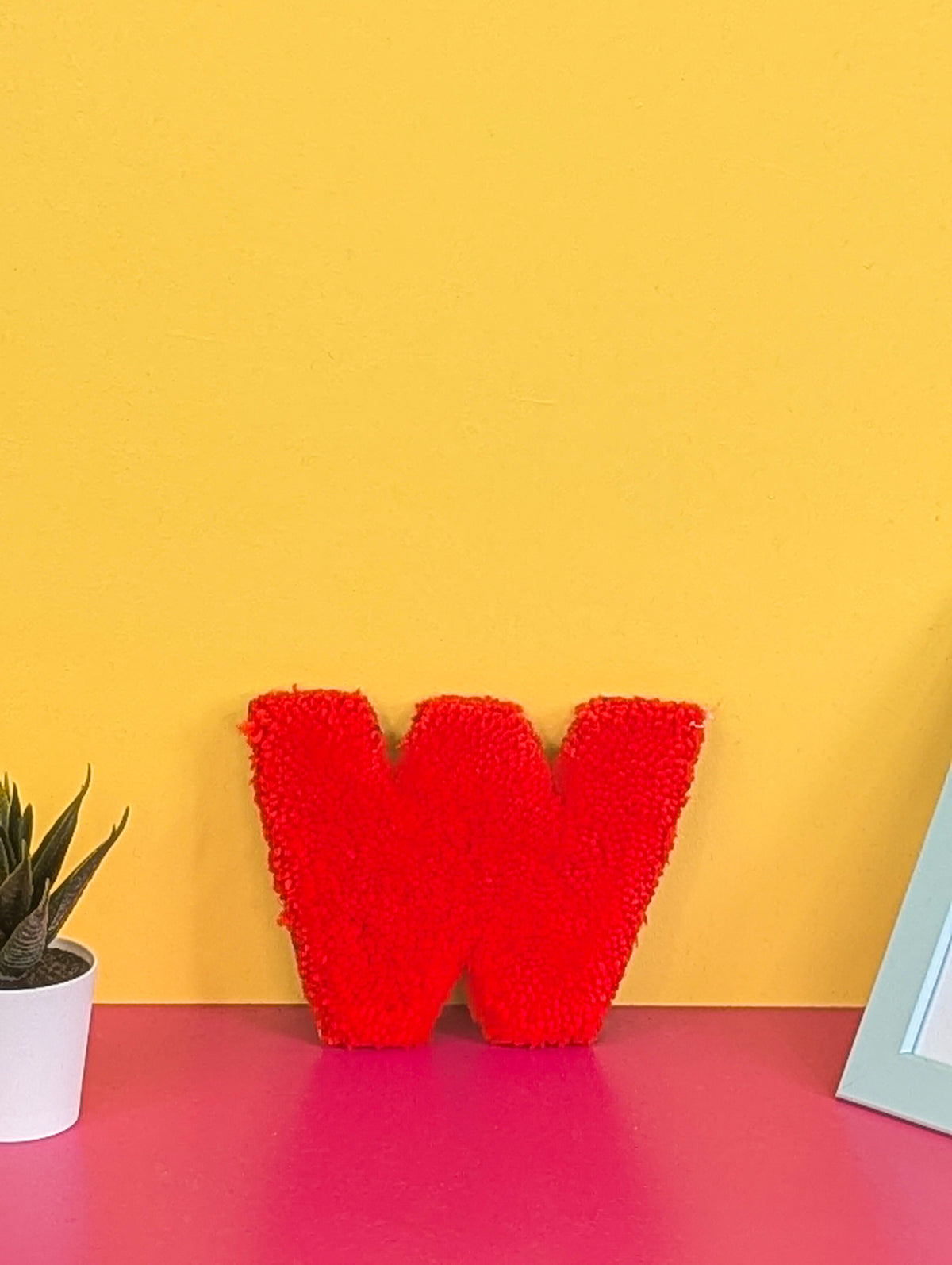 Tufted Fluffy Alphabet Wall Letter W - Colourful Kids Room Decor, Cute Nursery Accent, Personalised Wall Display