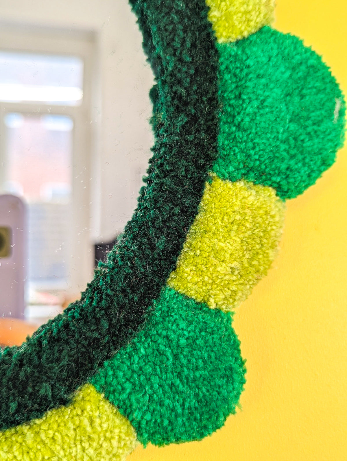 Handmade Green Tufted Petal Mirror – Flower-Shaped Wall Mirror, Colourful Textured Home Decor