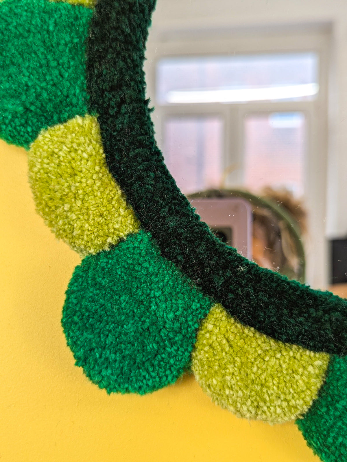 Handmade Green Tufted Petal Mirror – Flower-Shaped Wall Mirror, Colourful Textured Home Decor