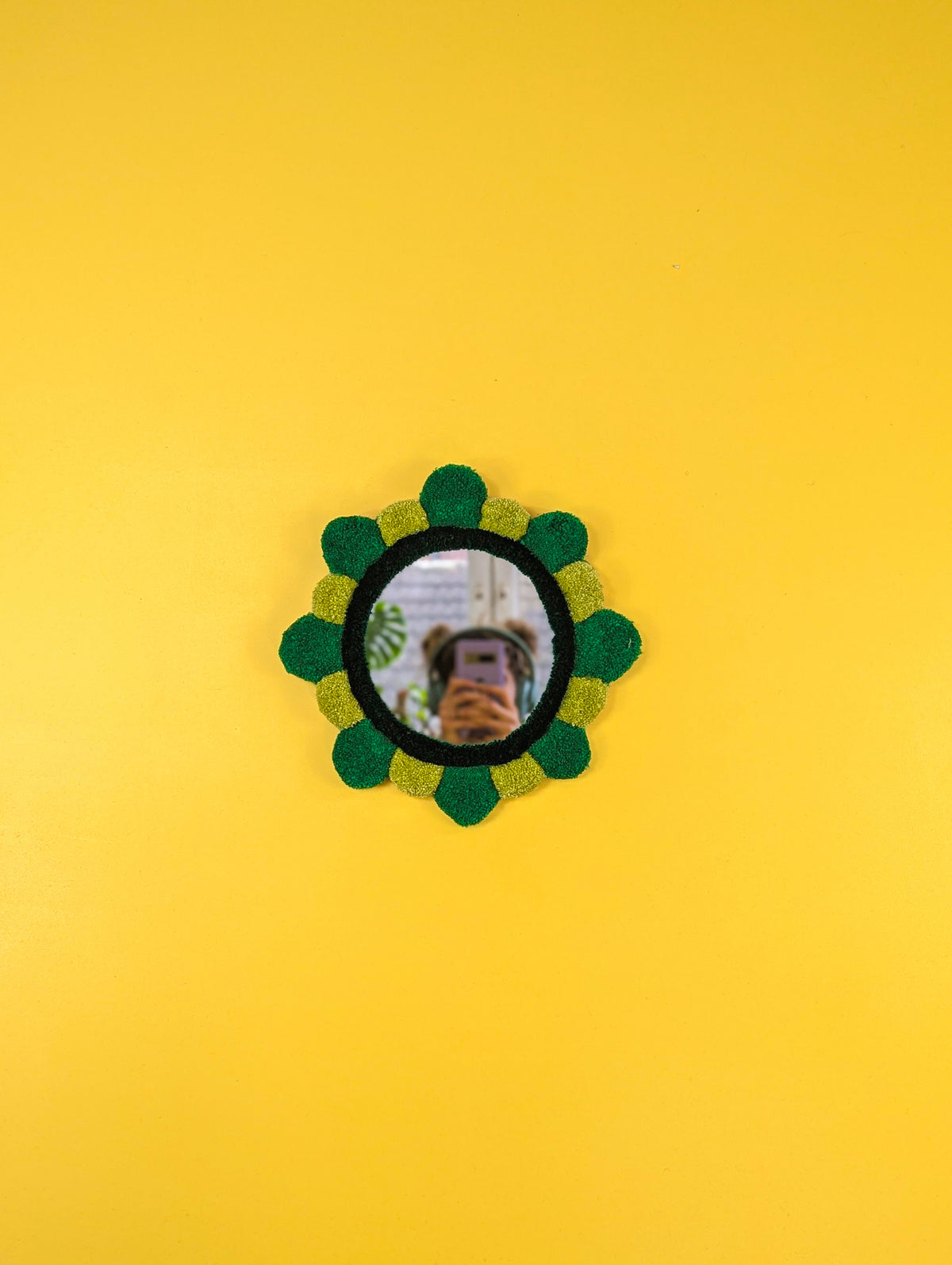 Handmade Green Tufted Petal Mirror – Flower-Shaped Wall Mirror, Colourful Textured Home Decor