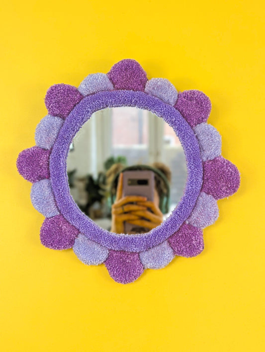 Handmade Purple Tufted Petal Mirror – Flower-Shaped Wall Mirror, Colourful Textured Home Decor