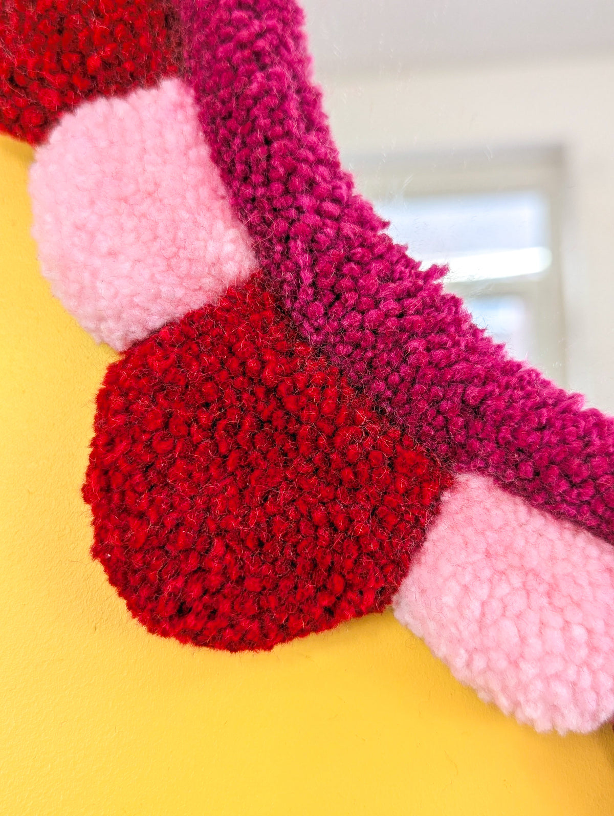 Handmade Red Pink Tufted Petal Mirror – Flower-Shaped Wall Mirror, Colourful Textured Home Decor