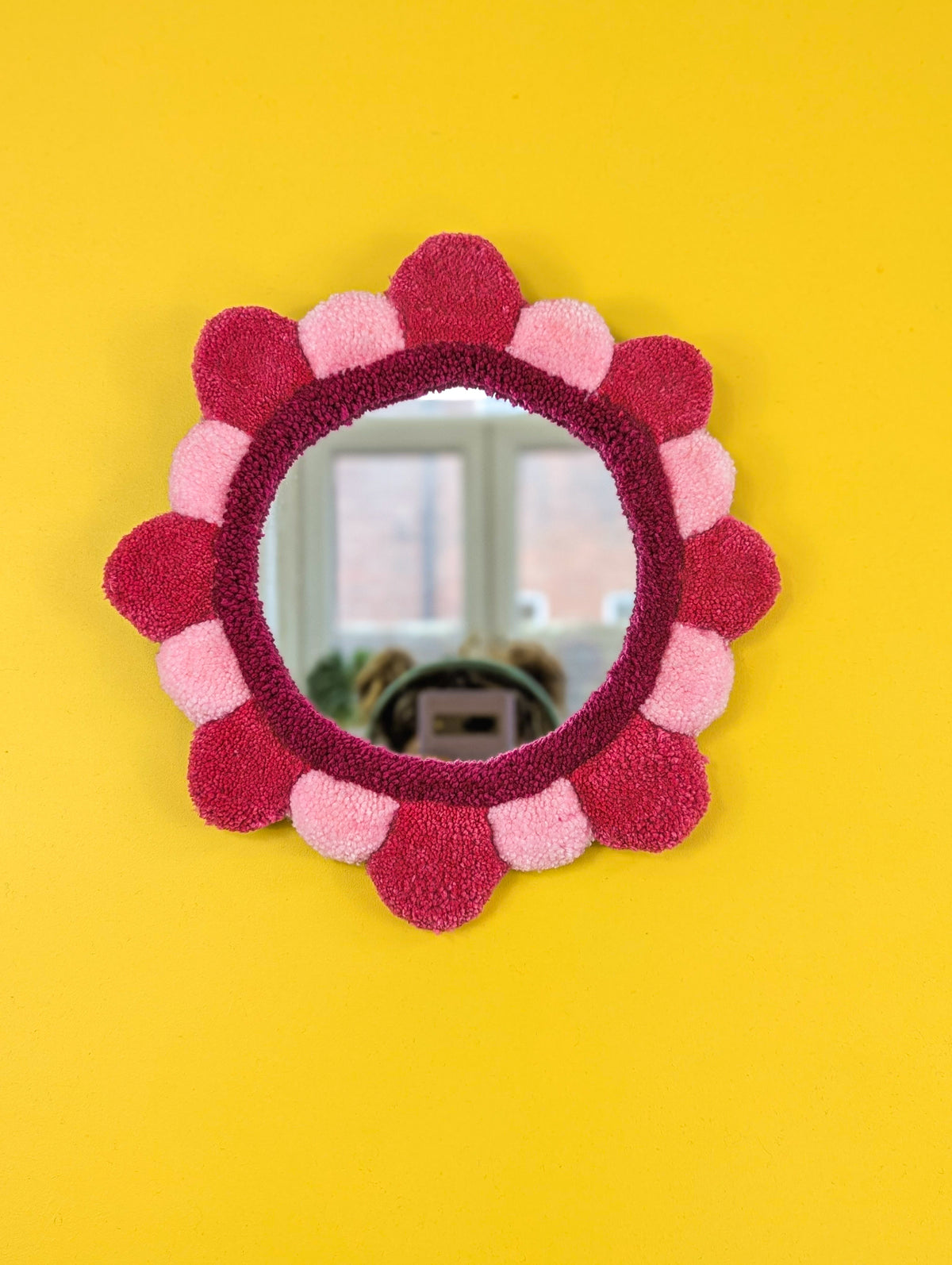 Handmade Pink Tufted Petal Mirror – Flower-Shaped Wall Mirror, Colourful Textured Home Decor
