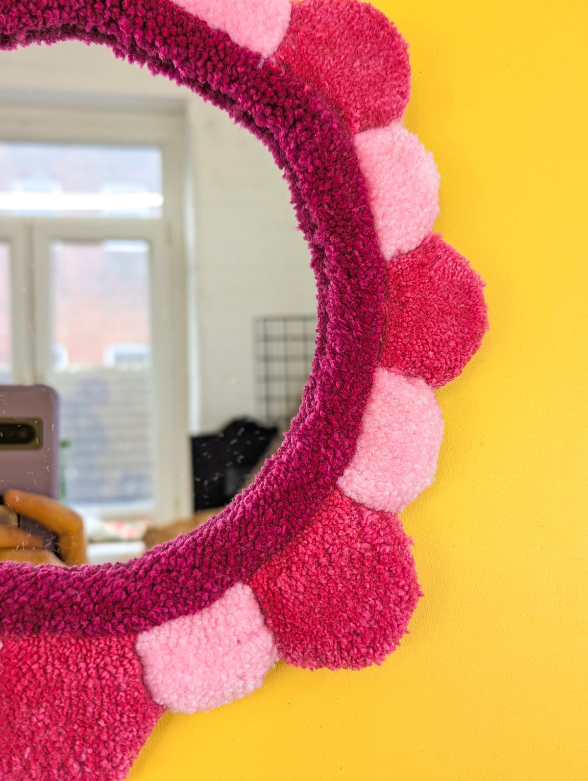 Handmade Pink Tufted Petal Mirror – Flower-Shaped Wall Mirror, Colourful Textured Home Decor