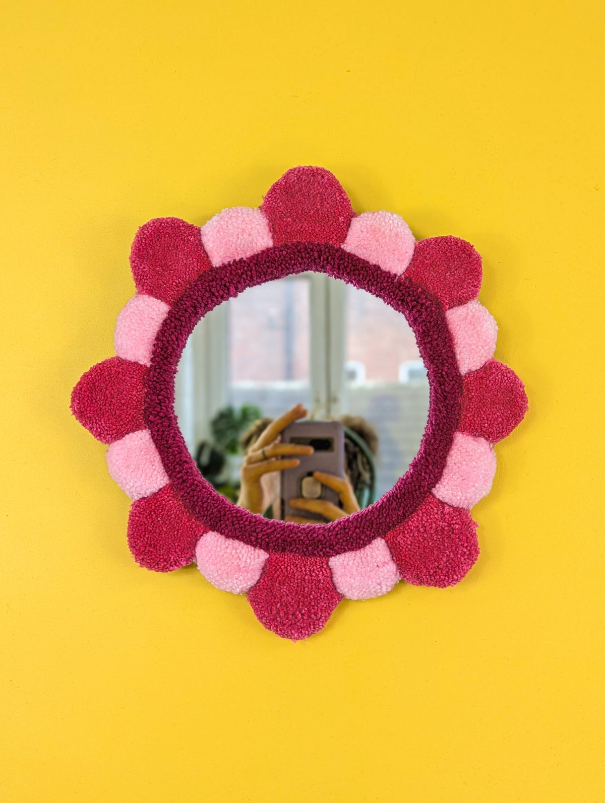 Handmade Pink Tufted Petal Mirror – Flower-Shaped Wall Mirror, Colourful Textured Home Decor