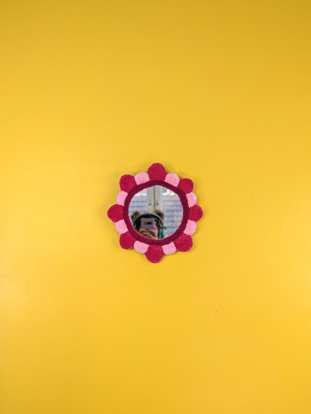 Handmade Pink Tufted Petal Mirror – Flower-Shaped Wall Mirror, Colourful Textured Home Decor