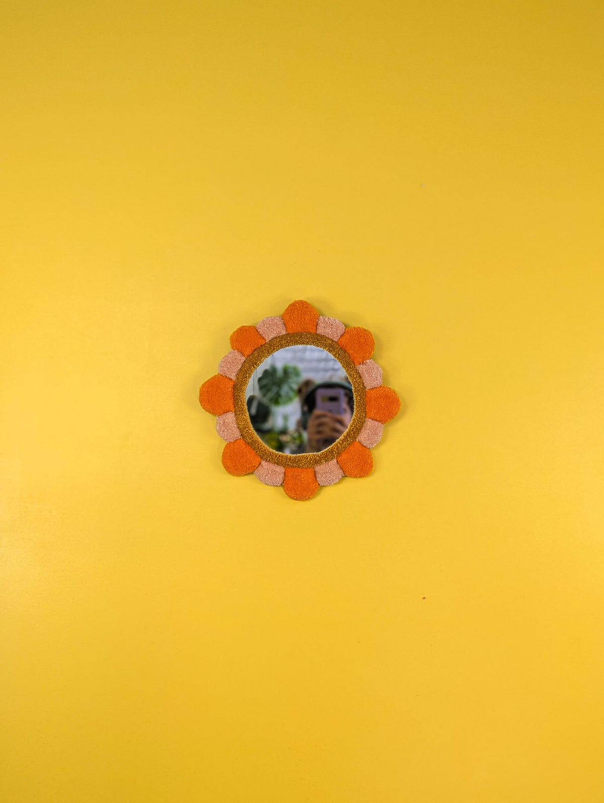 Handmade Orange Tufted Petal Mirror – Flower-Shaped Wall Mirror, Colourful Textured Home Decor