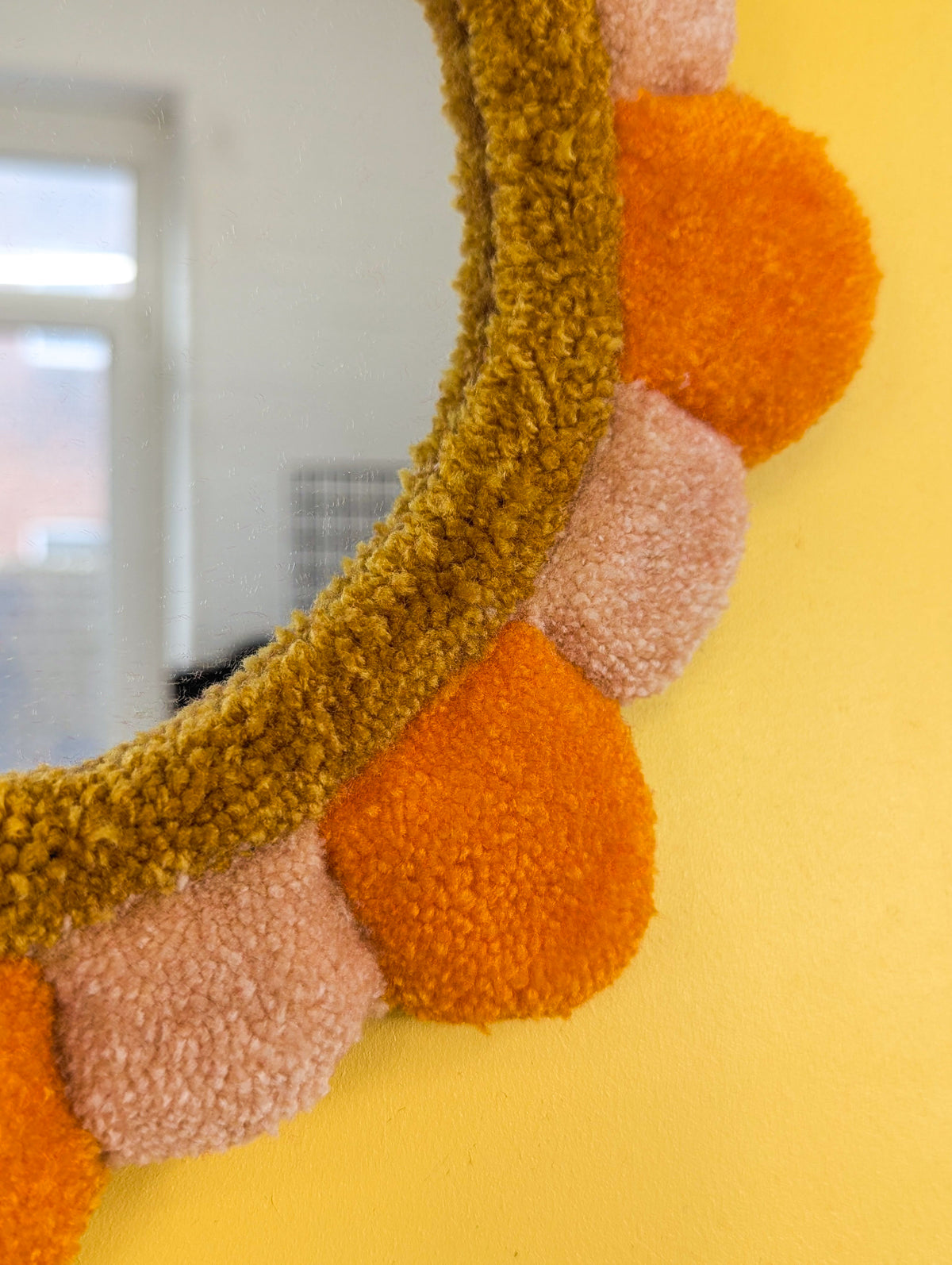 Handmade Orange Tufted Petal Mirror – Flower-Shaped Wall Mirror, Colourful Textured Home Decor