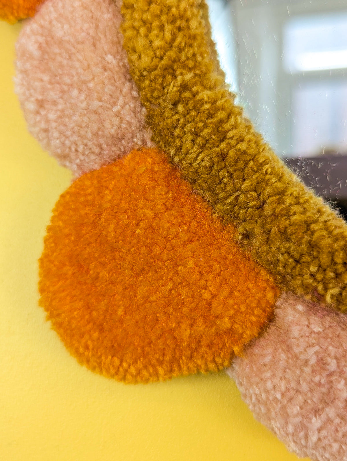 Handmade Orange Tufted Petal Mirror – Flower-Shaped Wall Mirror, Colourful Textured Home Decor