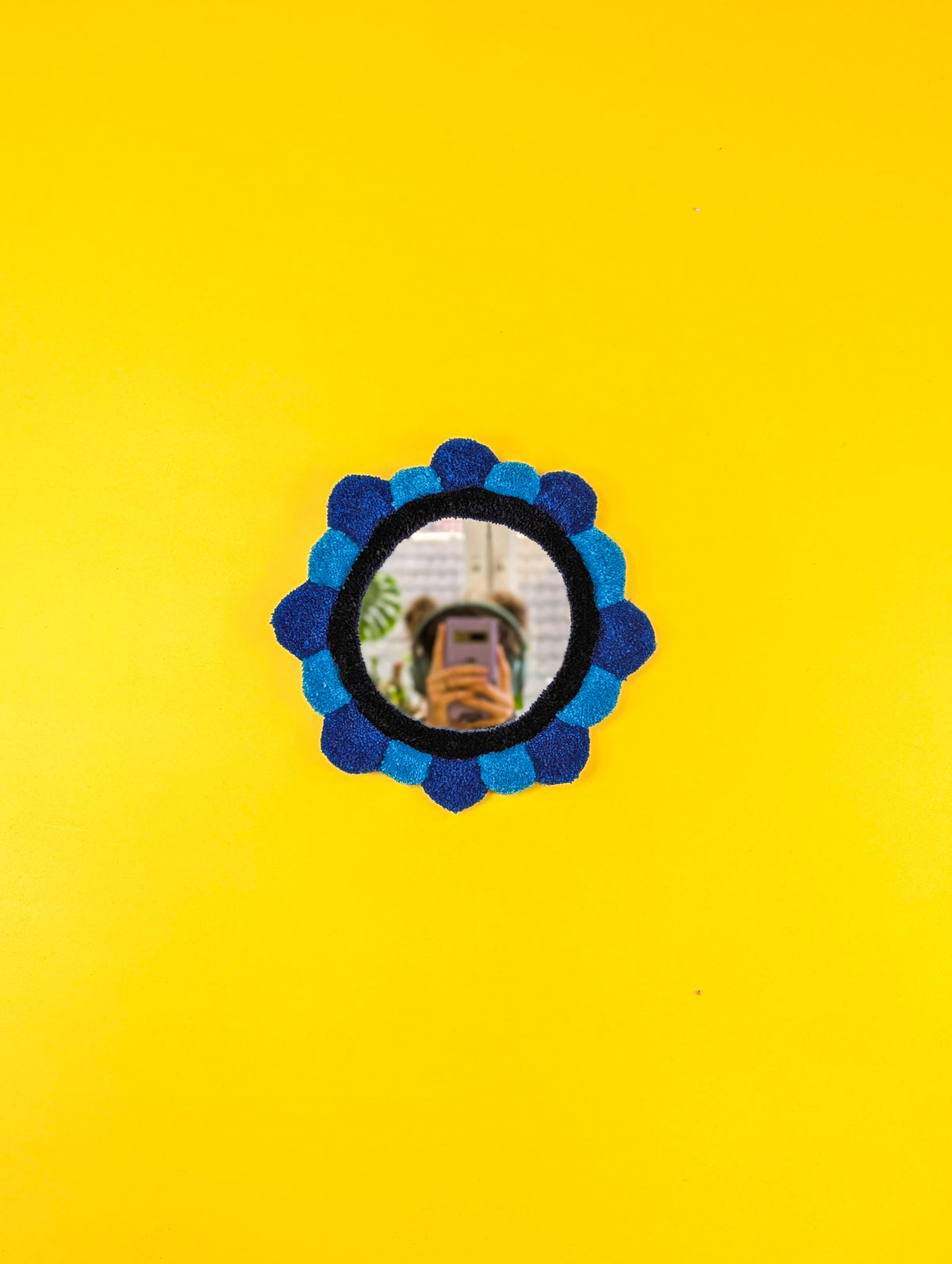 Handmade Blue Tufted Petal Mirror – Flower-Shaped Wall Mirror, Colourful Textured Home Decor