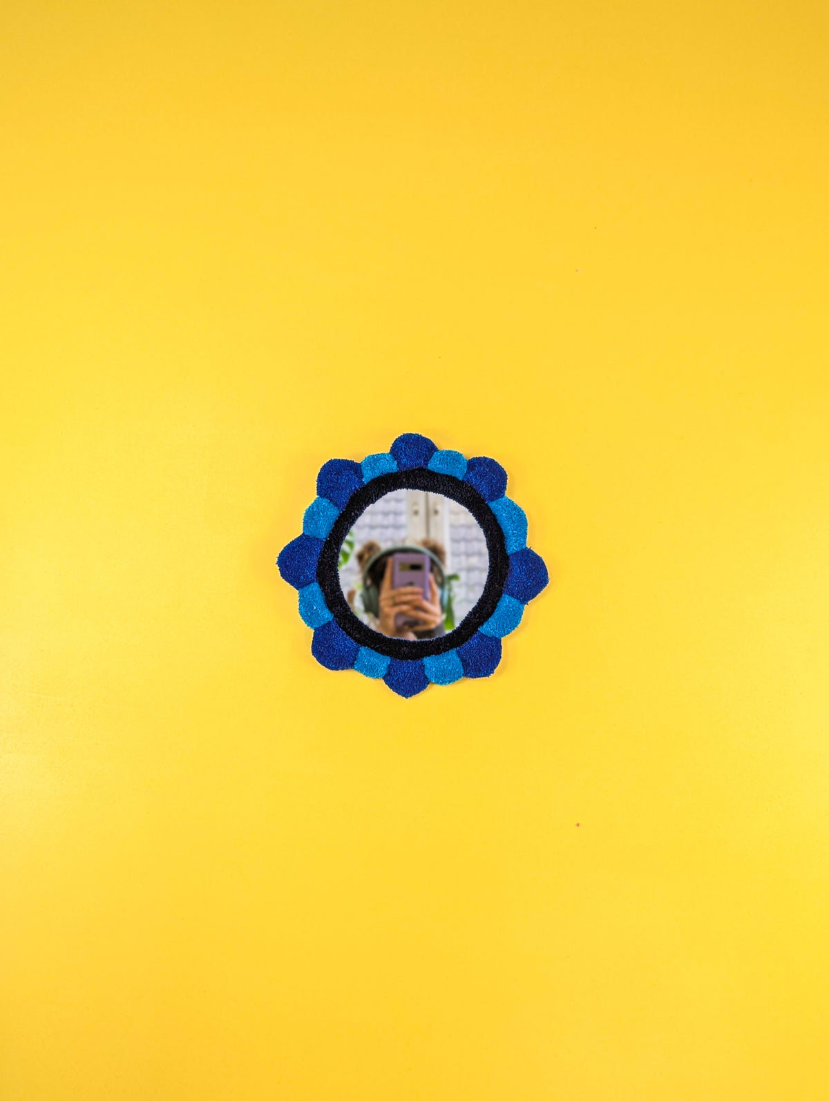 Handmade Blue Tufted Petal Mirror – Flower-Shaped Wall Mirror, Colourful Textured Home Decor