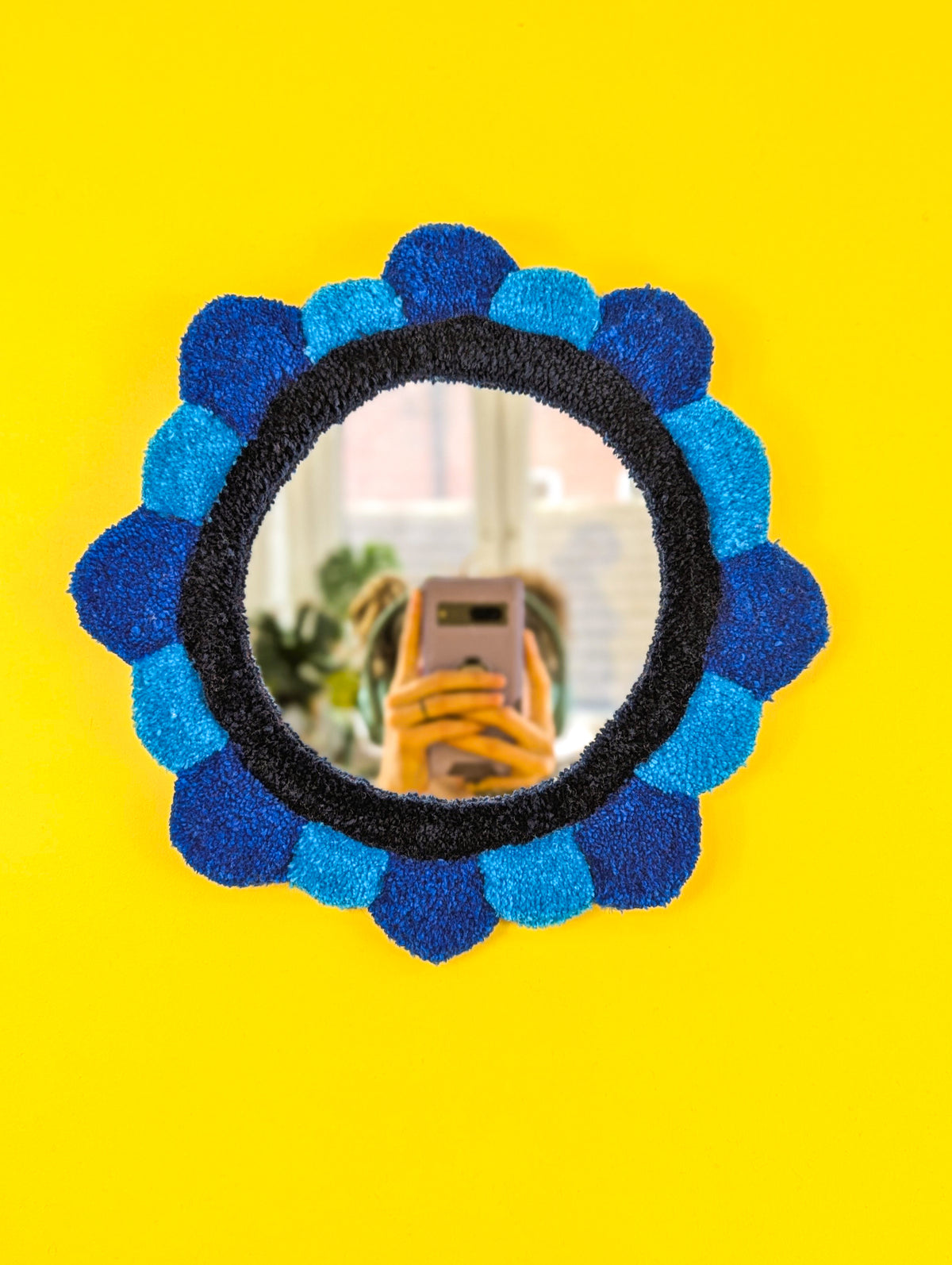 Handmade Blue Tufted Petal Mirror – Flower-Shaped Wall Mirror, Colourful Textured Home Decor