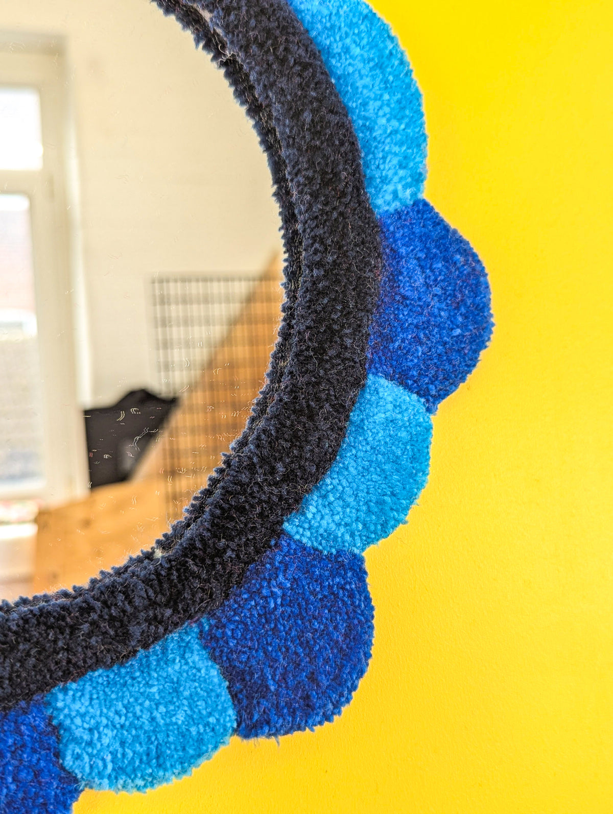 Handmade Blue Tufted Petal Mirror – Flower-Shaped Wall Mirror, Colourful Textured Home Decor