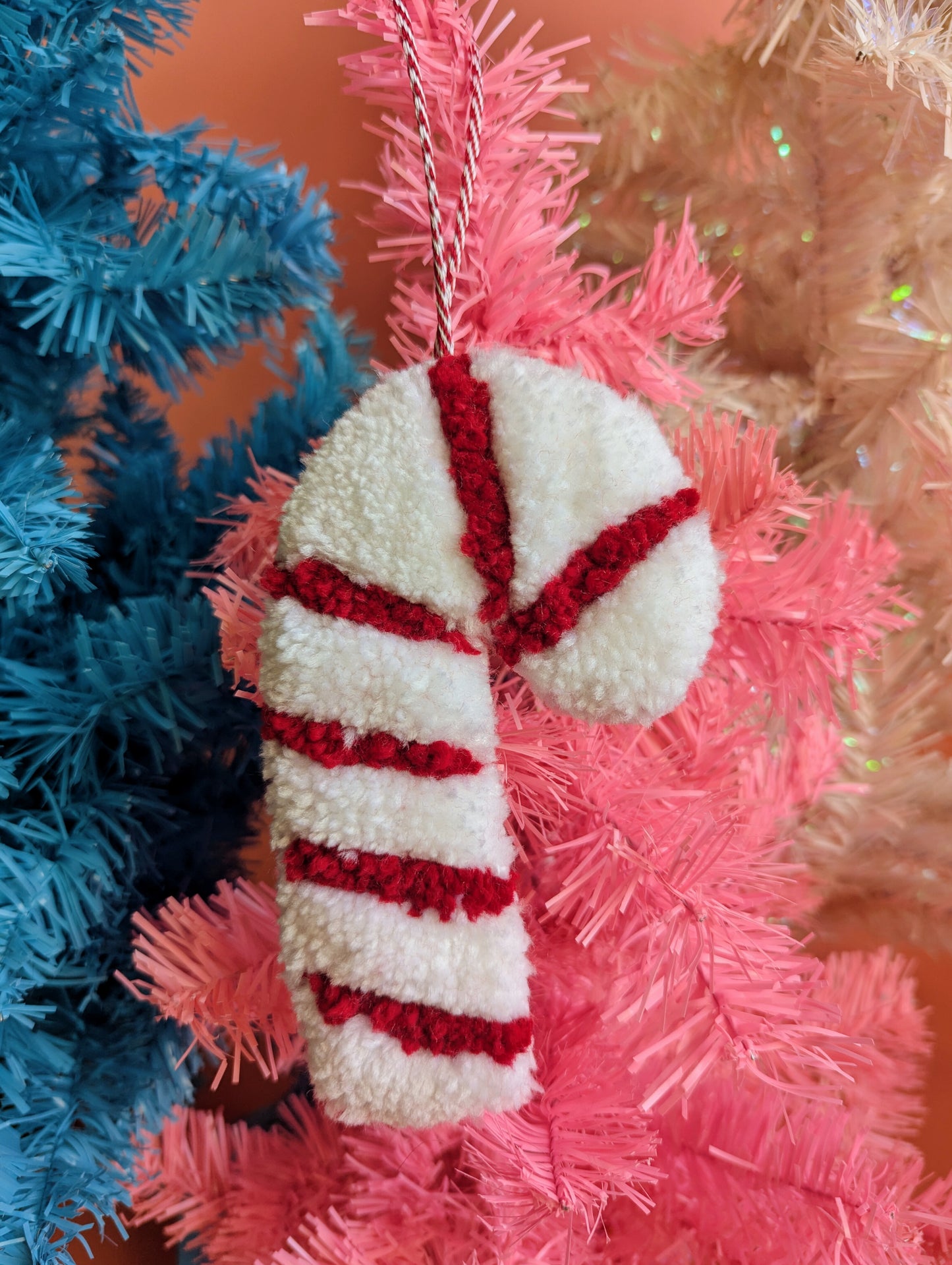 Candy cane tufted Christmas decoration