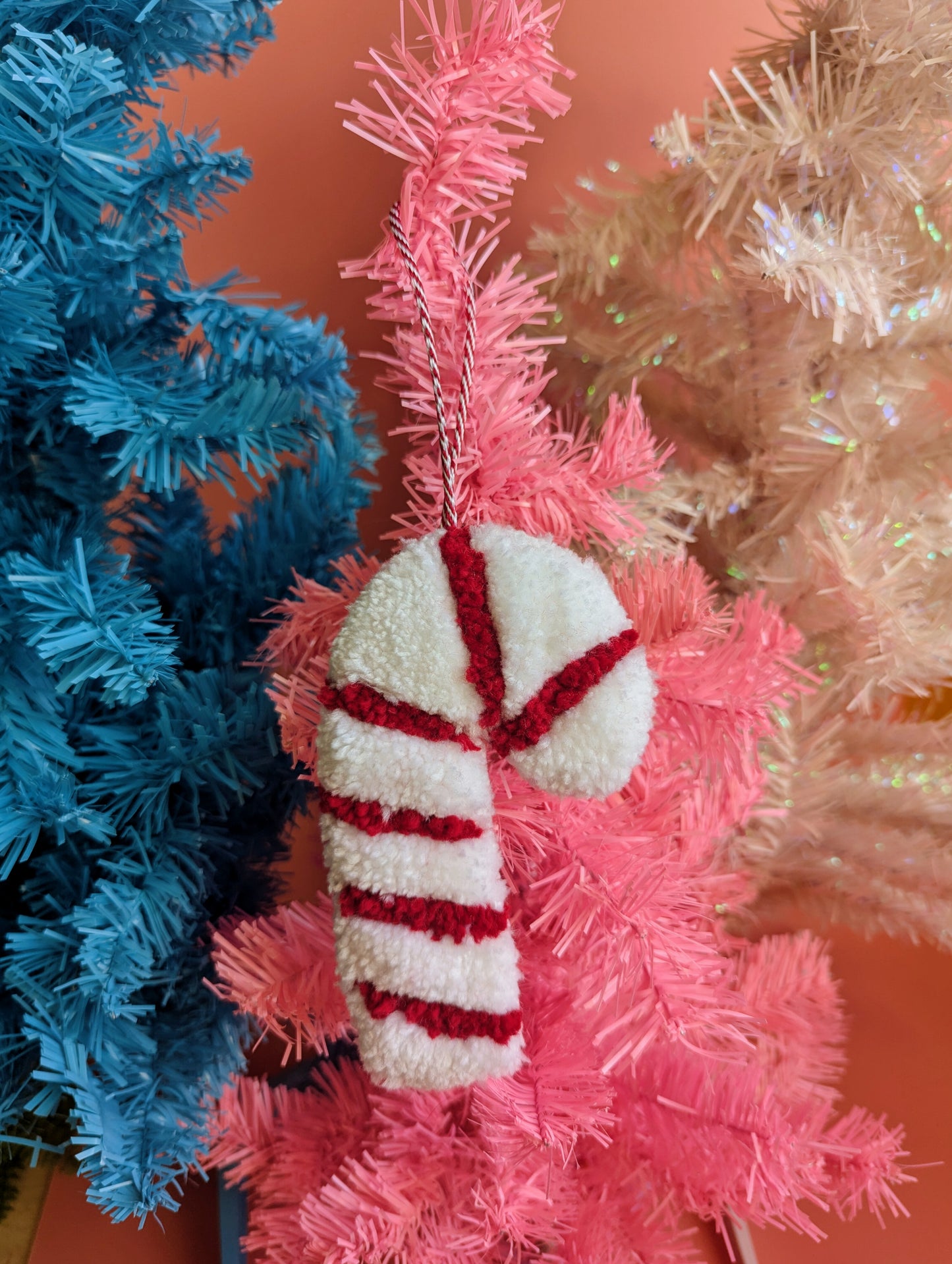 Candy cane tufted Christmas decoration