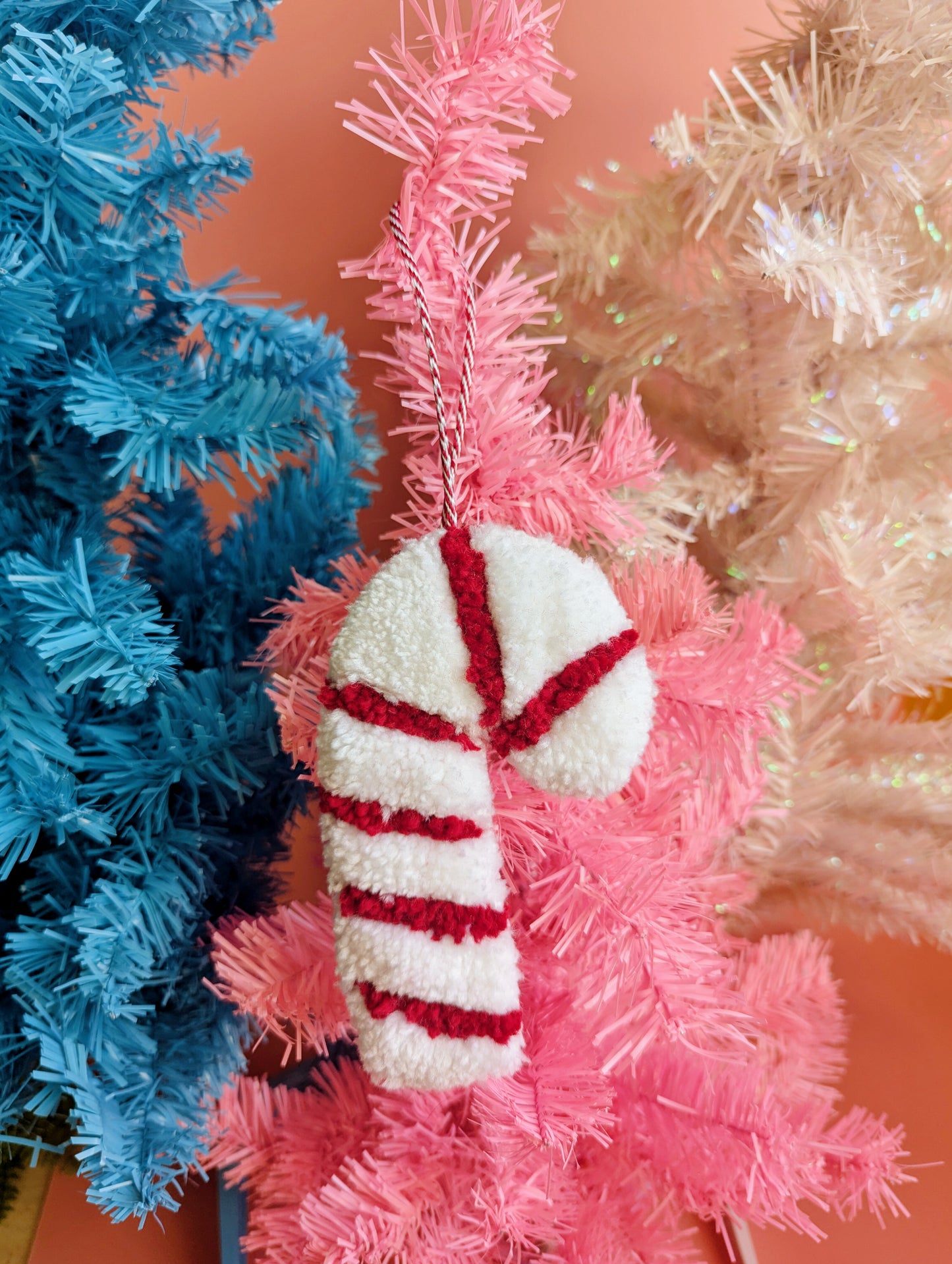 Candy cane tufted Christmas decoration