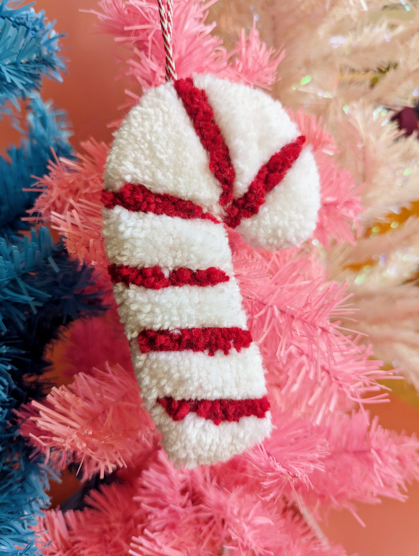 Candy cane tufted Christmas decoration