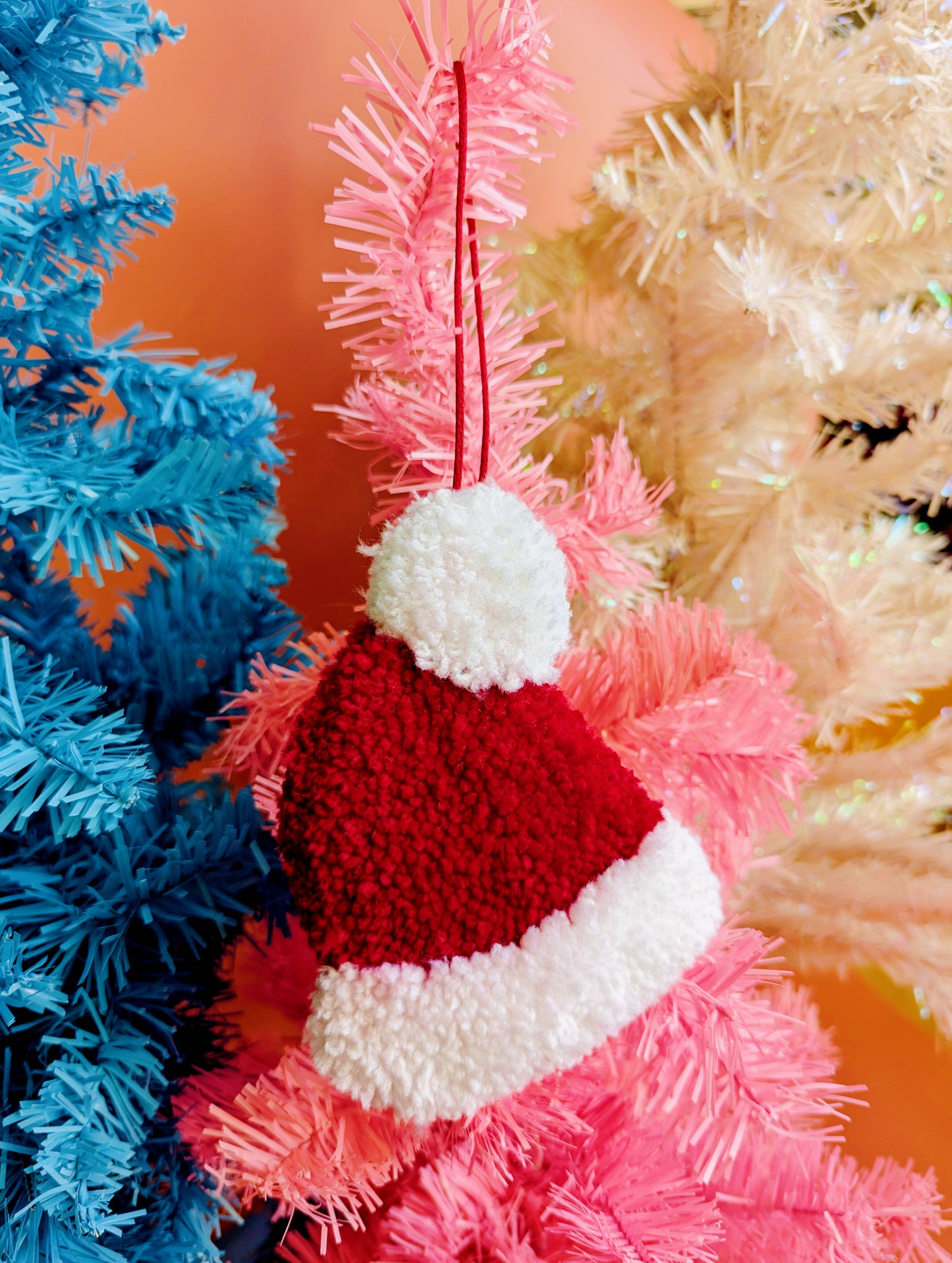 Santa hat shaped tufted Christmas decoration