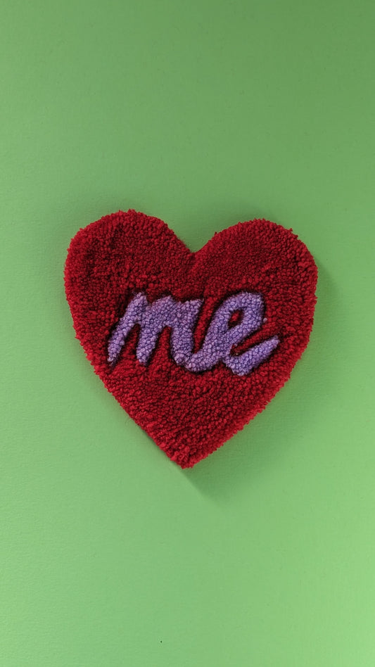 love me self love heart coaster pastel purple and red mini rug mug rug