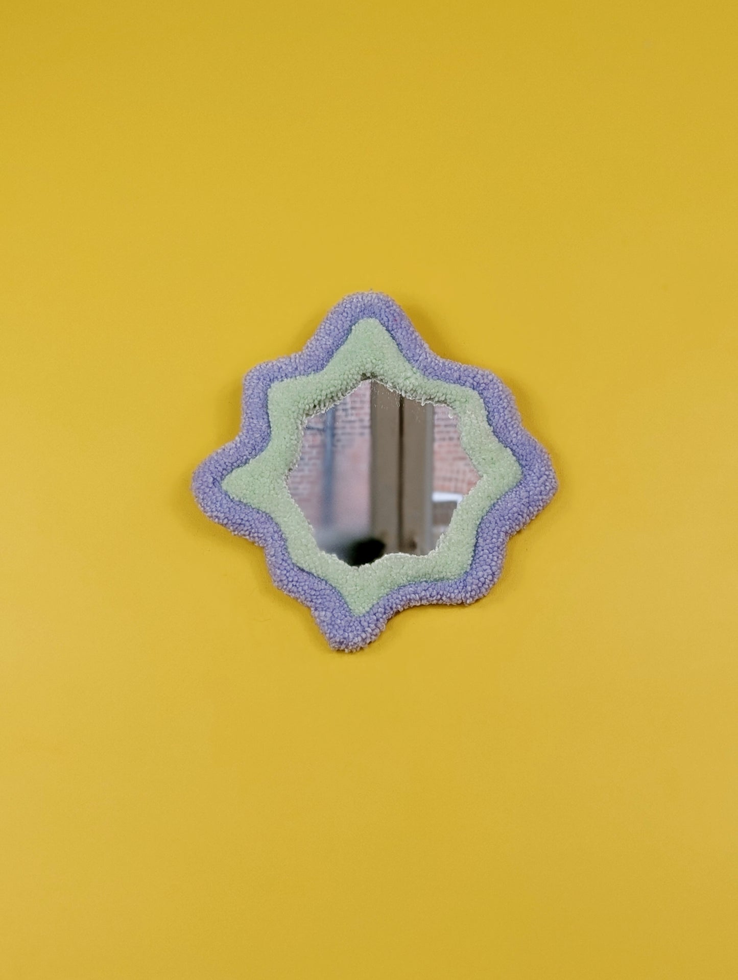 Handmade Wavy Purple Green Tufted Wall Mirror – Unique Wavy Organic Shape Accent Mirror for Bedrooms, Living Rooms & Creative Spaces