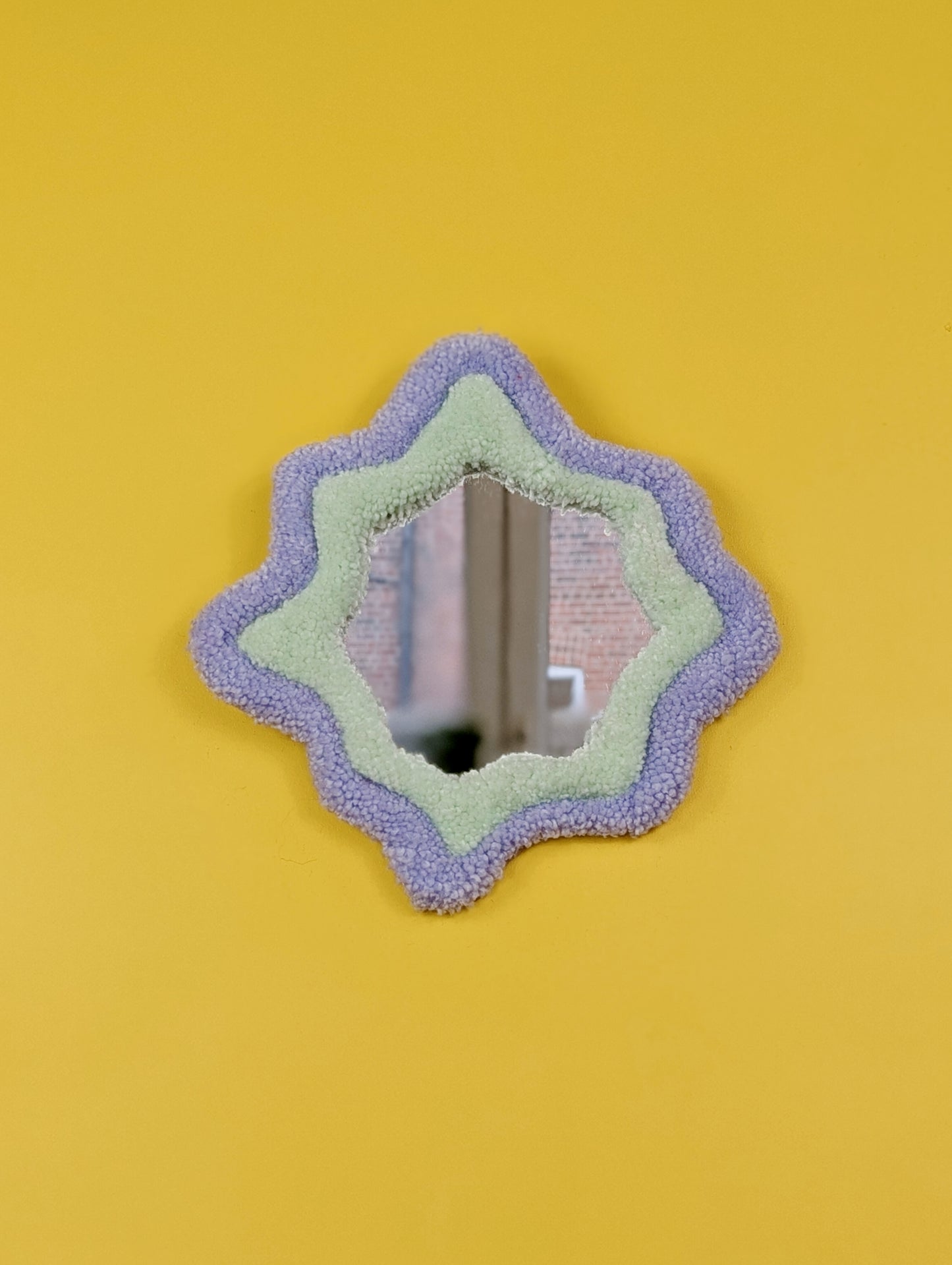 Handmade Wavy Purple Green Tufted Wall Mirror – Unique Wavy Organic Shape Accent Mirror for Bedrooms, Living Rooms & Creative Spaces